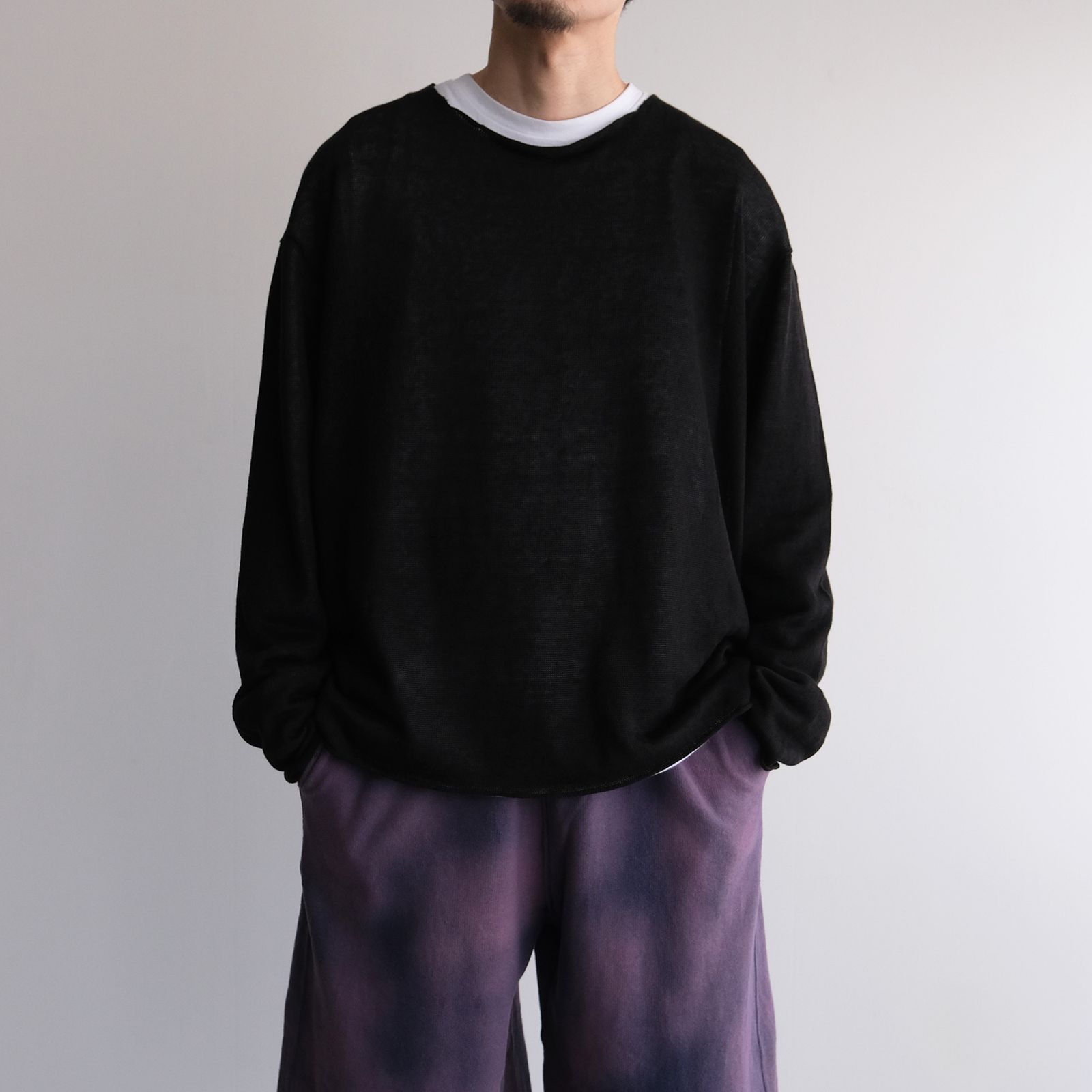 Linen Over Size Pull Over -ニット-（Black / ブラック）