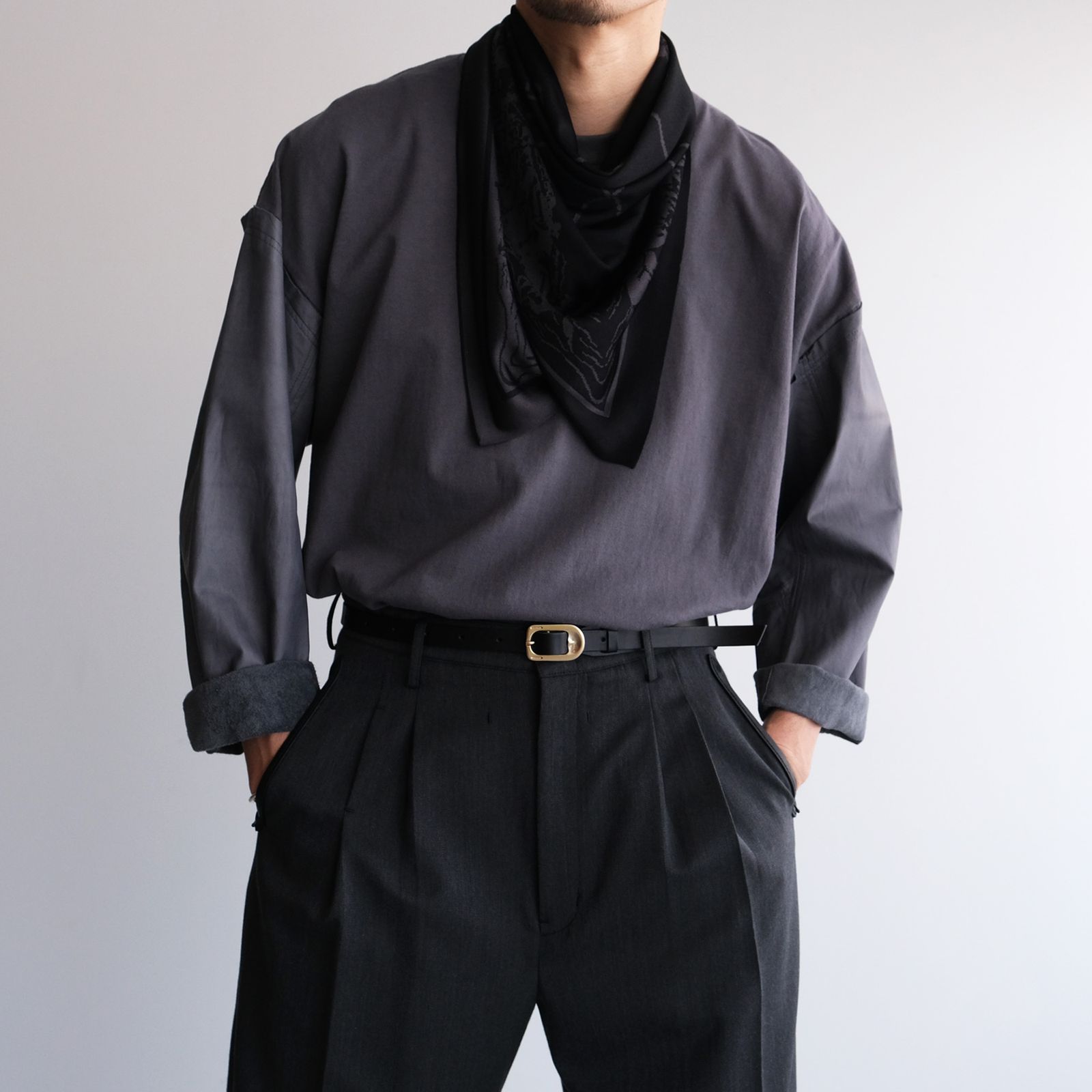 40's Vintage Bandana：Rayon Knit -バンダナ-（Black×Black / ブラック×ブラック）