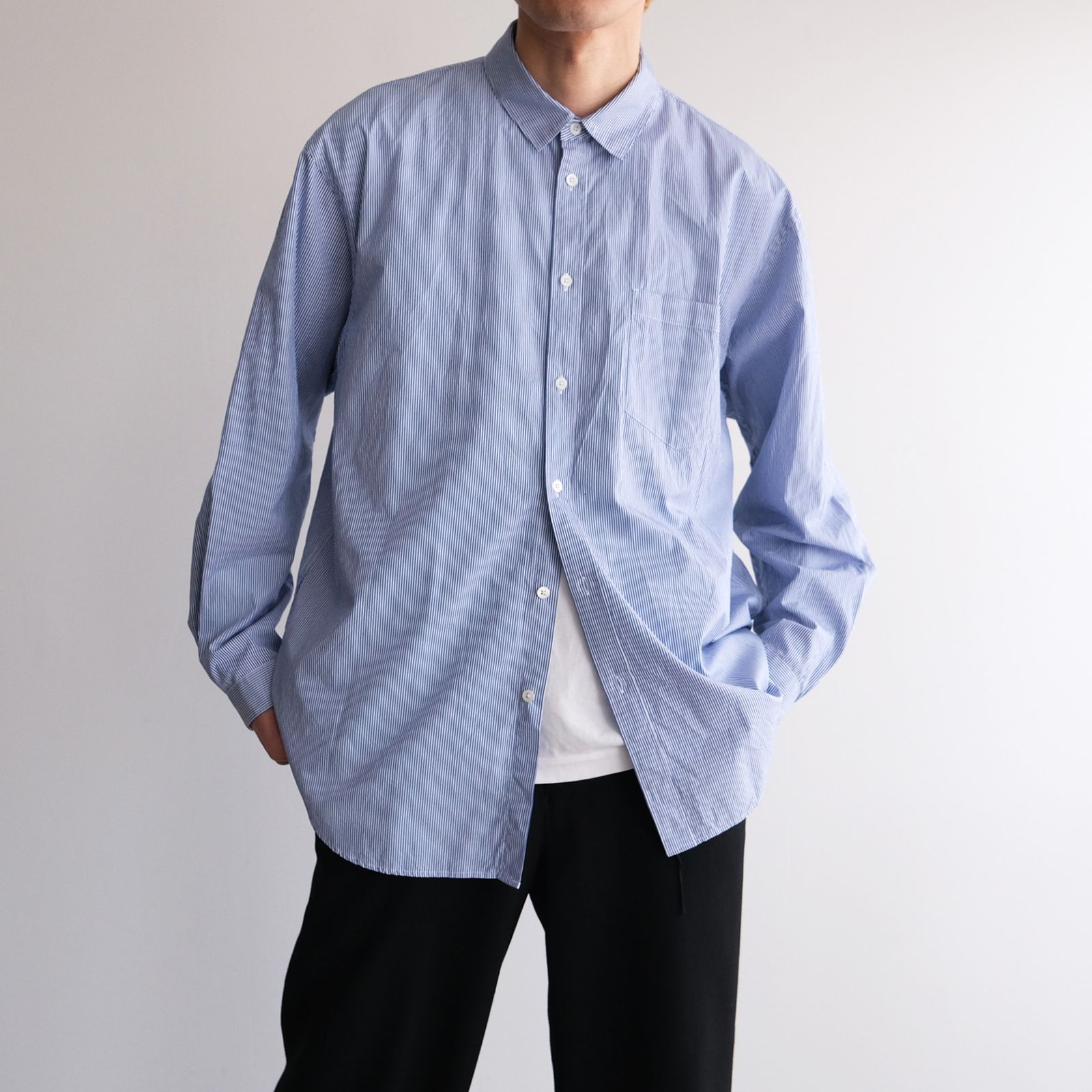 Gize Broad Washed Shirt -シャツ-（Navy Stripe / ネイビーストライプ）
