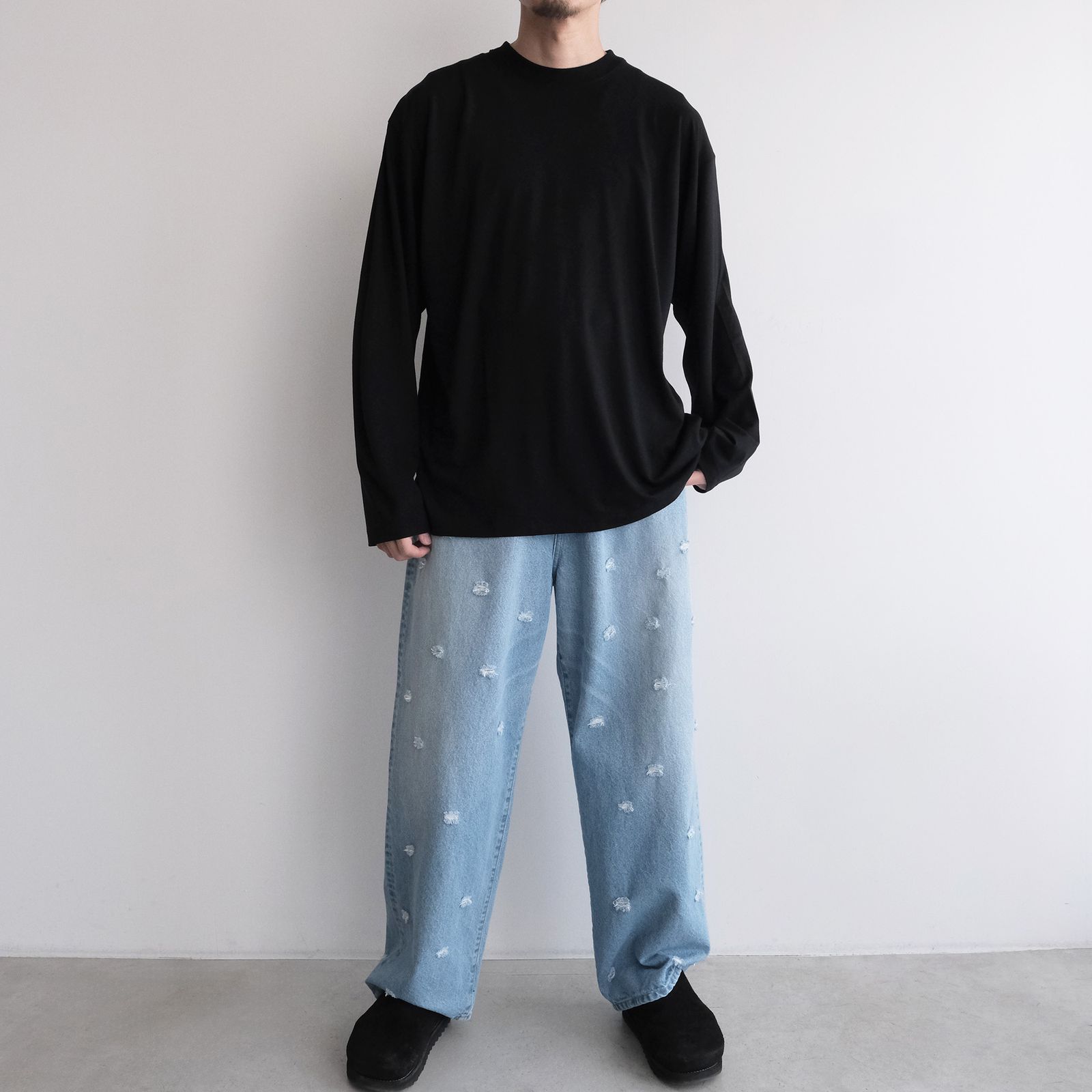 Royal Wool Jersey Loose Fit Long Sleeve T-Shirt -Tシャツ-（Black / ブラック）