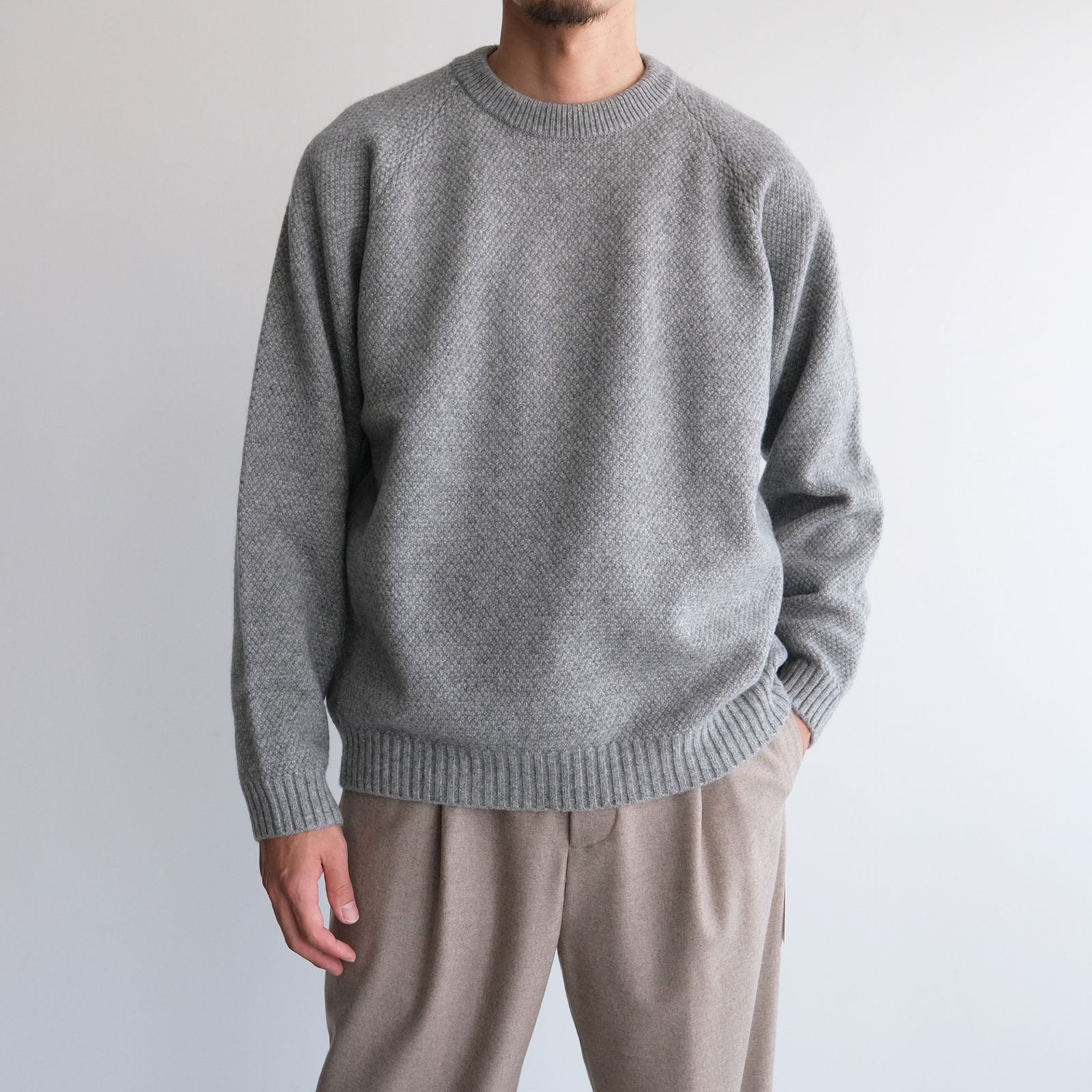 ATON - Lambs Wool Crewneck Sweater -ニット-（Gray / グレー） | STACK STORE