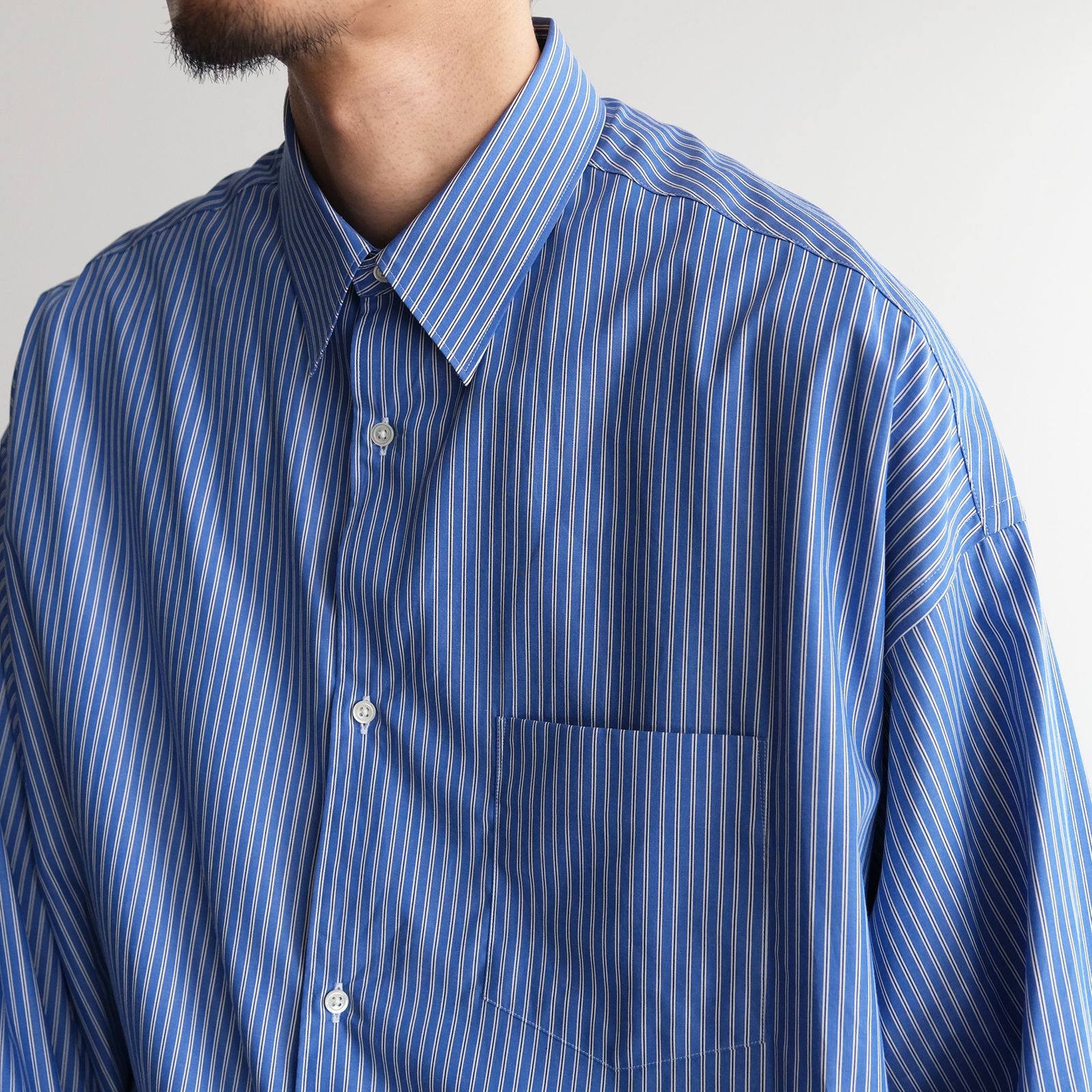 Sidogras L/S Oversized Regular Collar Shirt -シャツ-（Blue Stripe / ブルーストライプ）