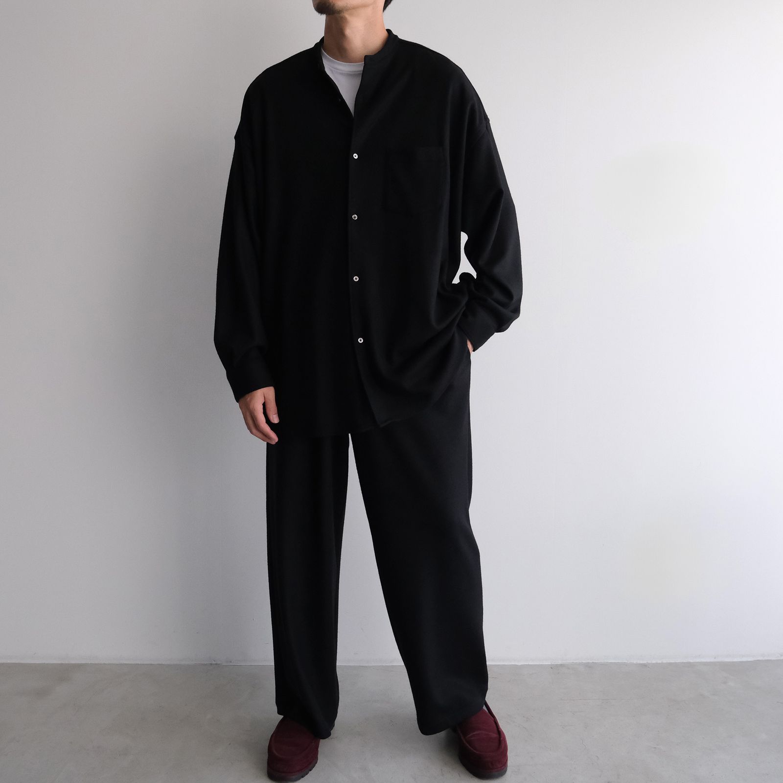 Wool Smooth Flannel Oversized Band Collar Shirt -オーバーサイズシャツ-（Black / ブラック）GU253-50222B