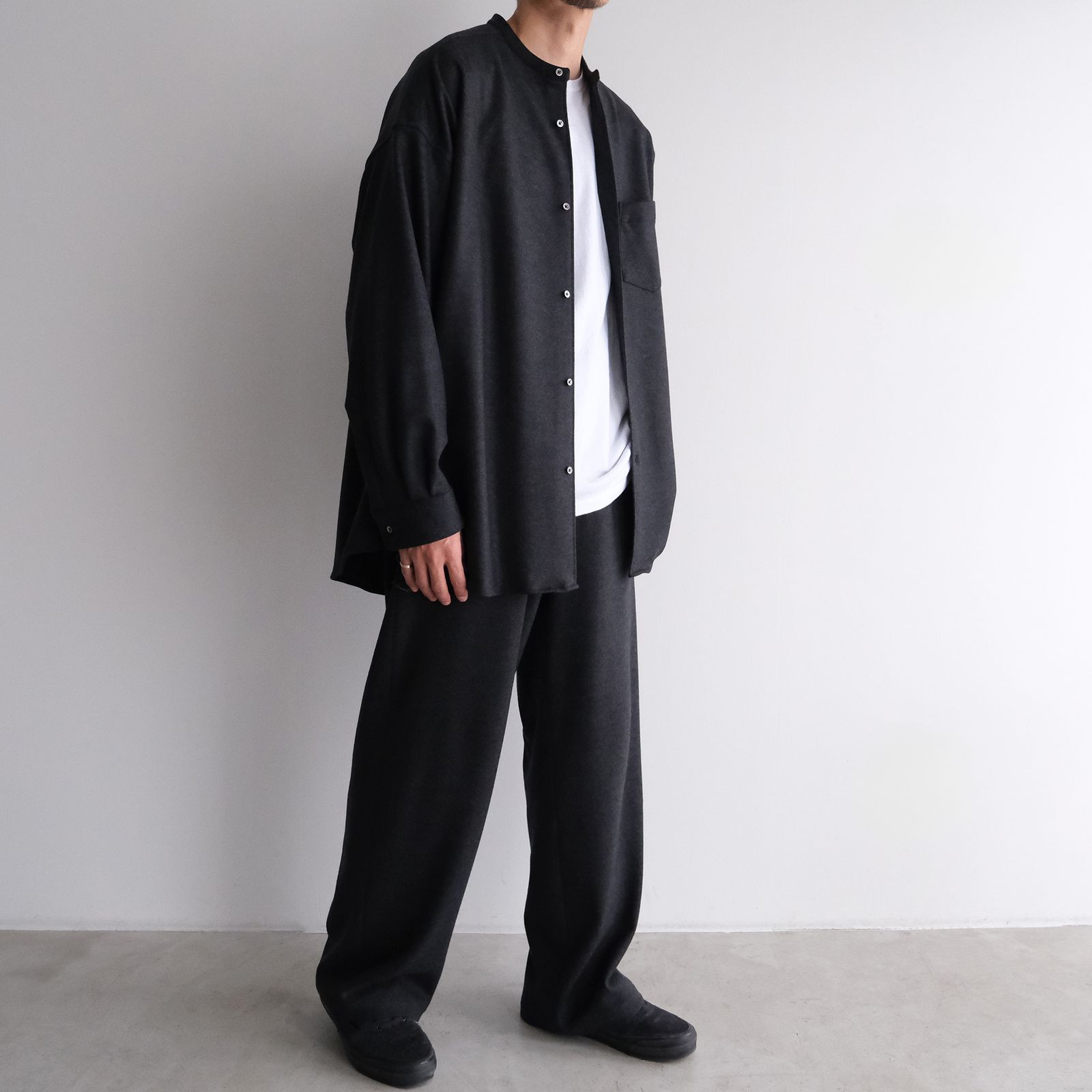 Wool Smooth Flannel Oversized Band Collar Shirt -オーバーサイズシャツ-（Gray / グレー）GU253-50222B