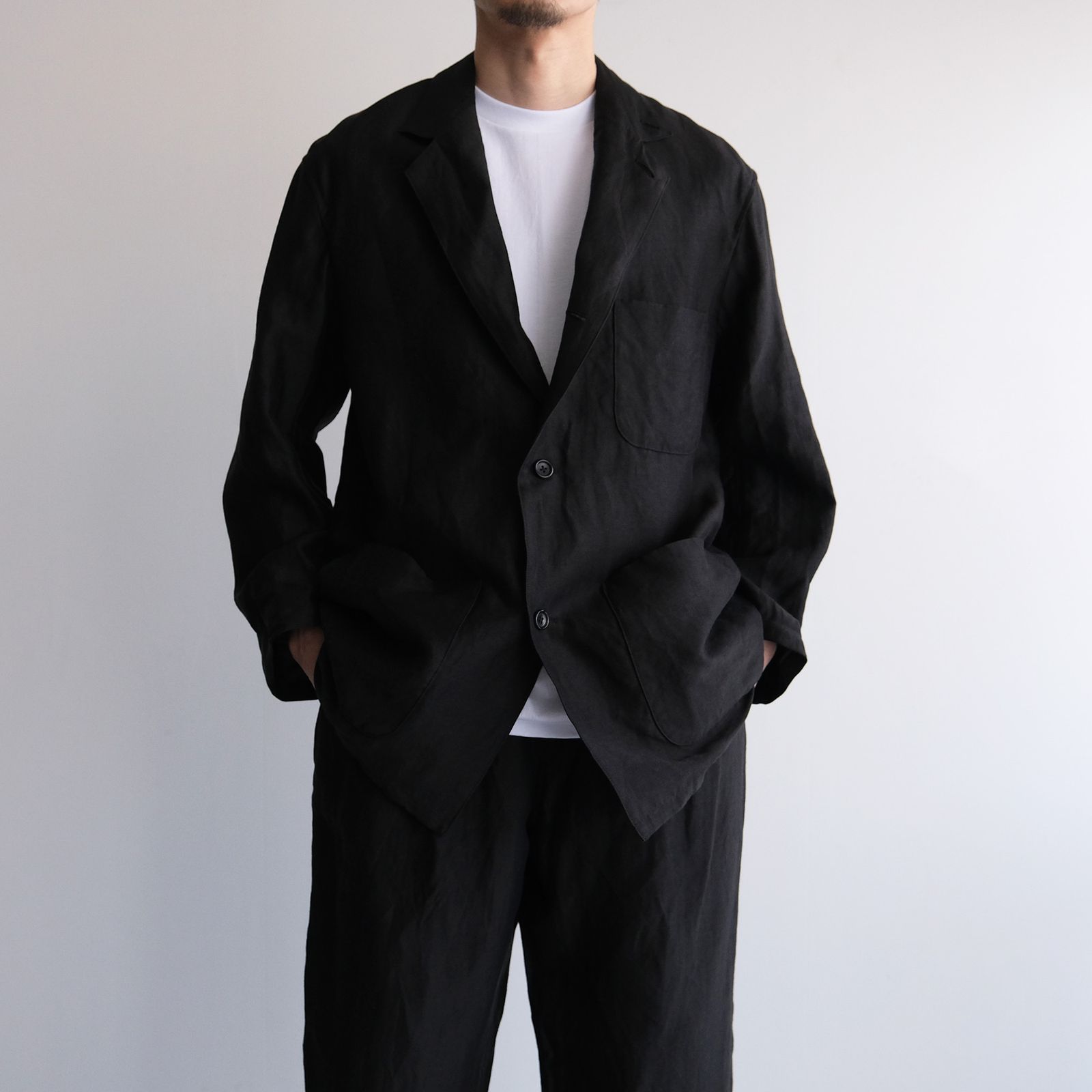 Linen Cupro Back Satin Work Jacket -ジャケット-（Black / ブラック）GM261-20370