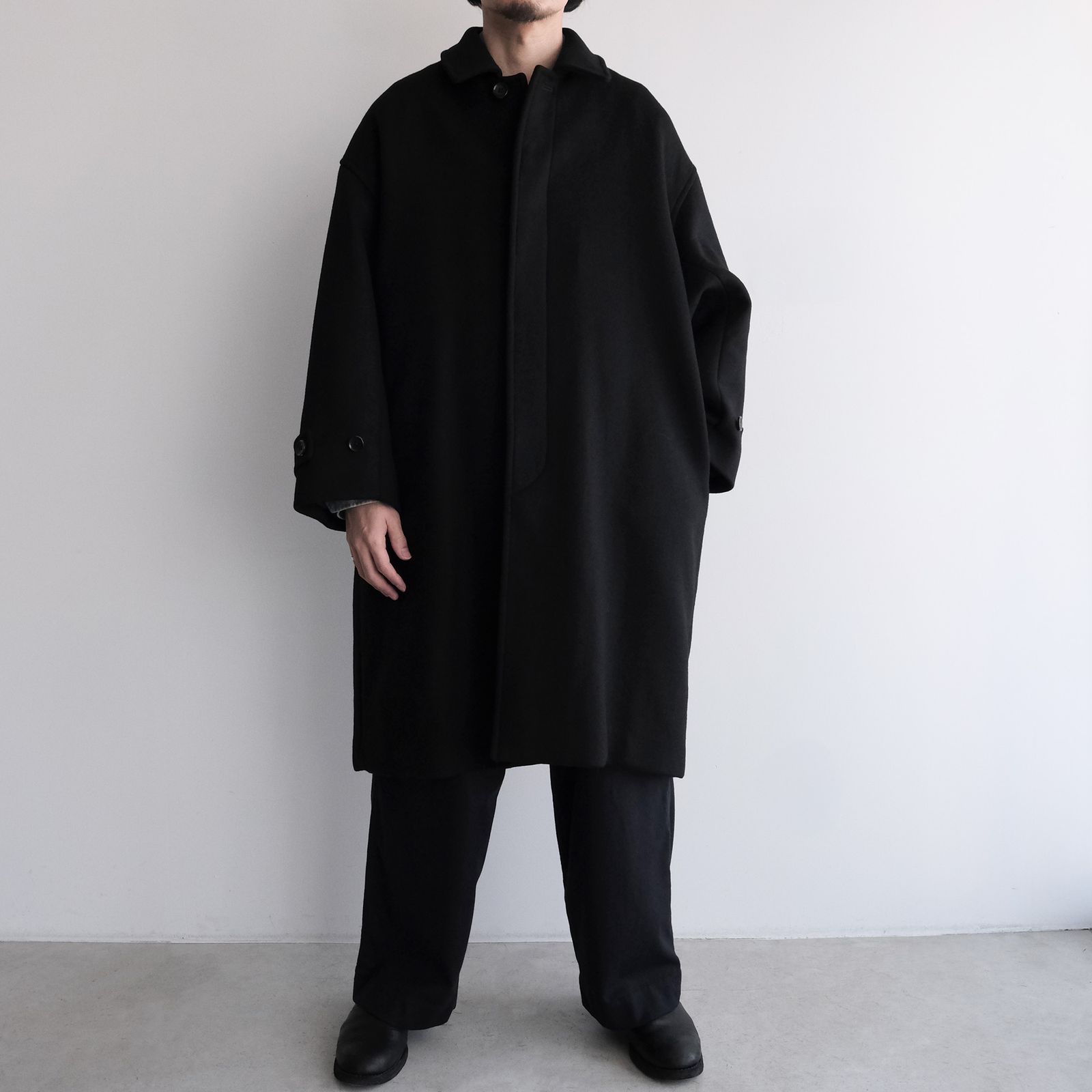 Light Melton Oversized Coat -コート-（Black / ブラック）GU263-10420B