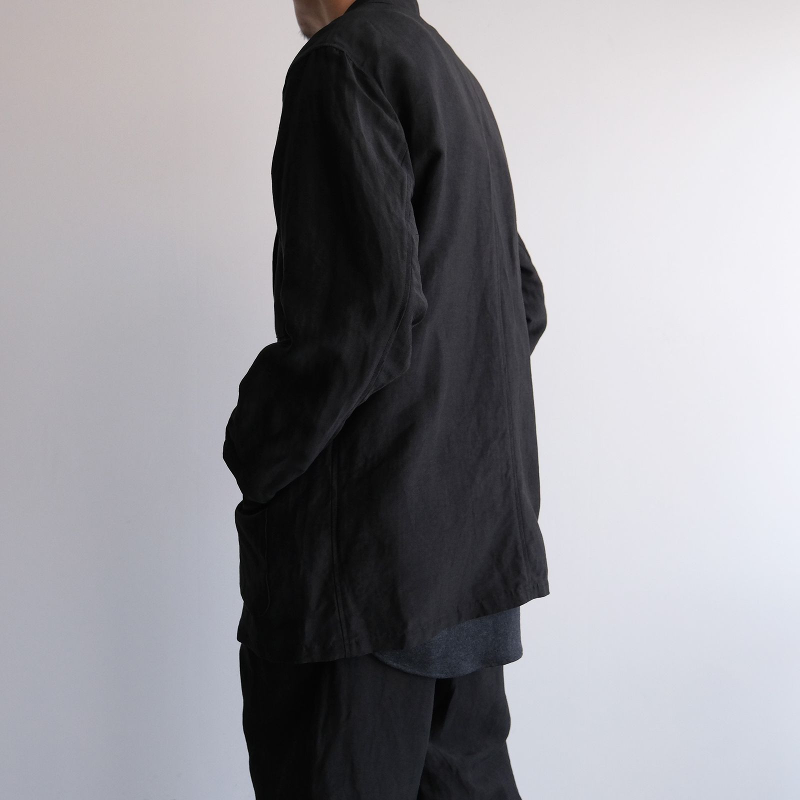 Linen Cupro Back Satin Work Jacket -ジャケット-（Black / ブラック）GM261-20370