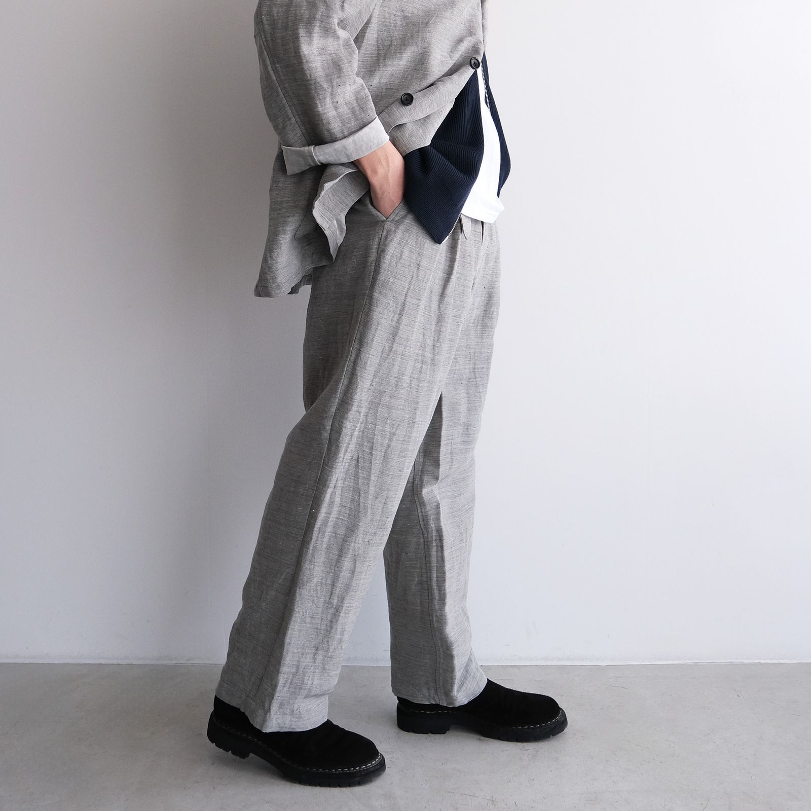 Linen Cupro Back Satin Belted Pants -パンツ-（Gray / グレー）GM261-40371