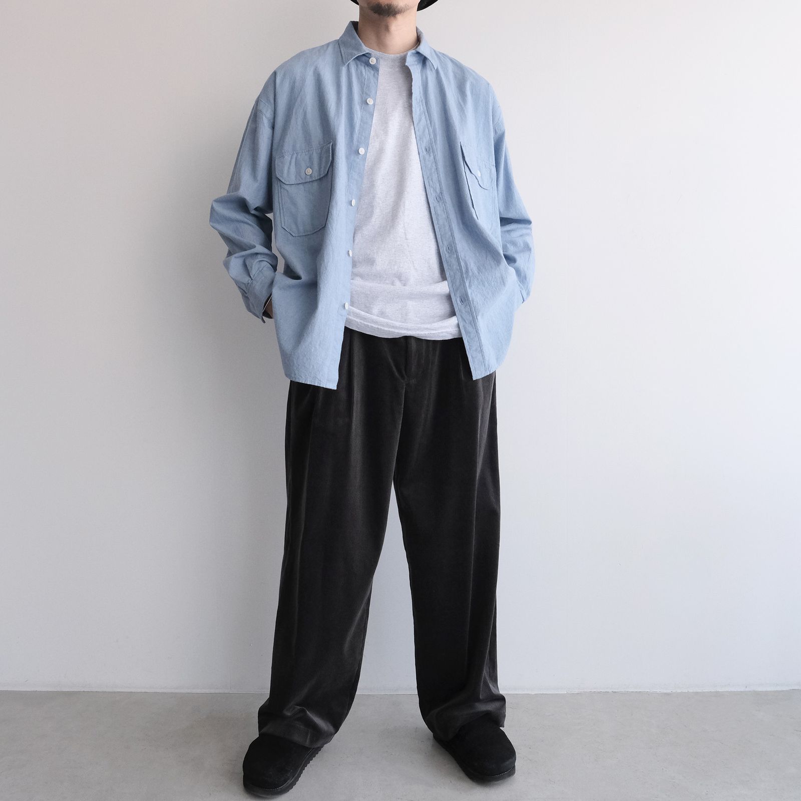Suvin Corduroy Wide Straight Trousers -パンツ-（Gray / グレー）GU263-40213B