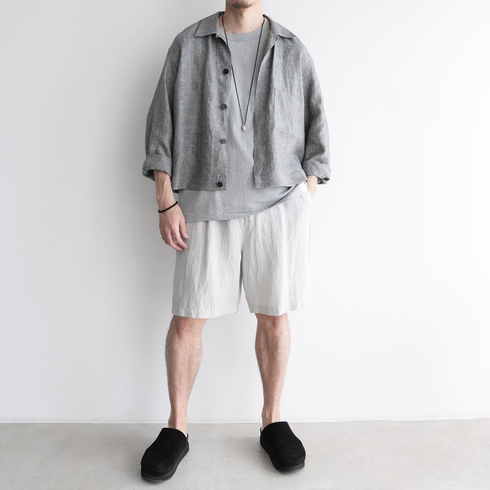 Cotton Linen Voile Loose Fit Shorts -パンツ-（Sax / サックス）