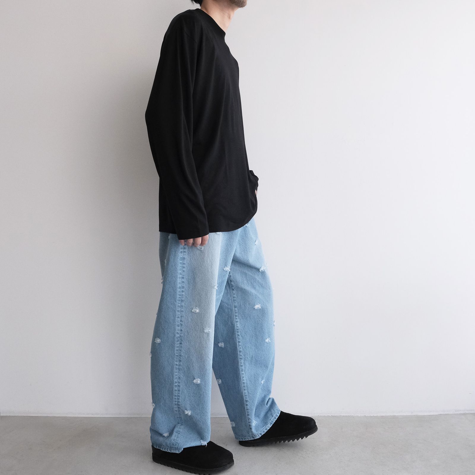 Royal Wool Jersey Loose Fit Long Sleeve T-Shirt -Tシャツ-（Black / ブラック）