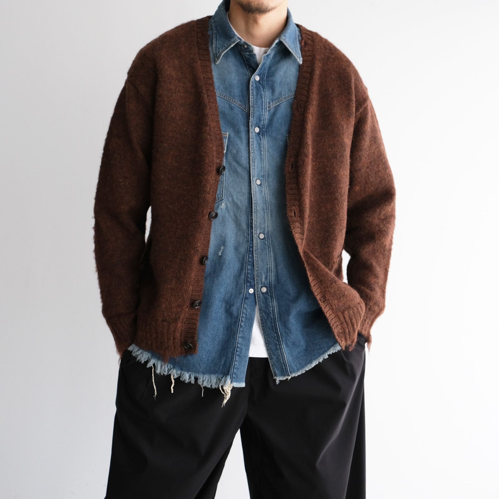 Distressed Knit Cardigan -カーディガン-（Brown / ブラウン）