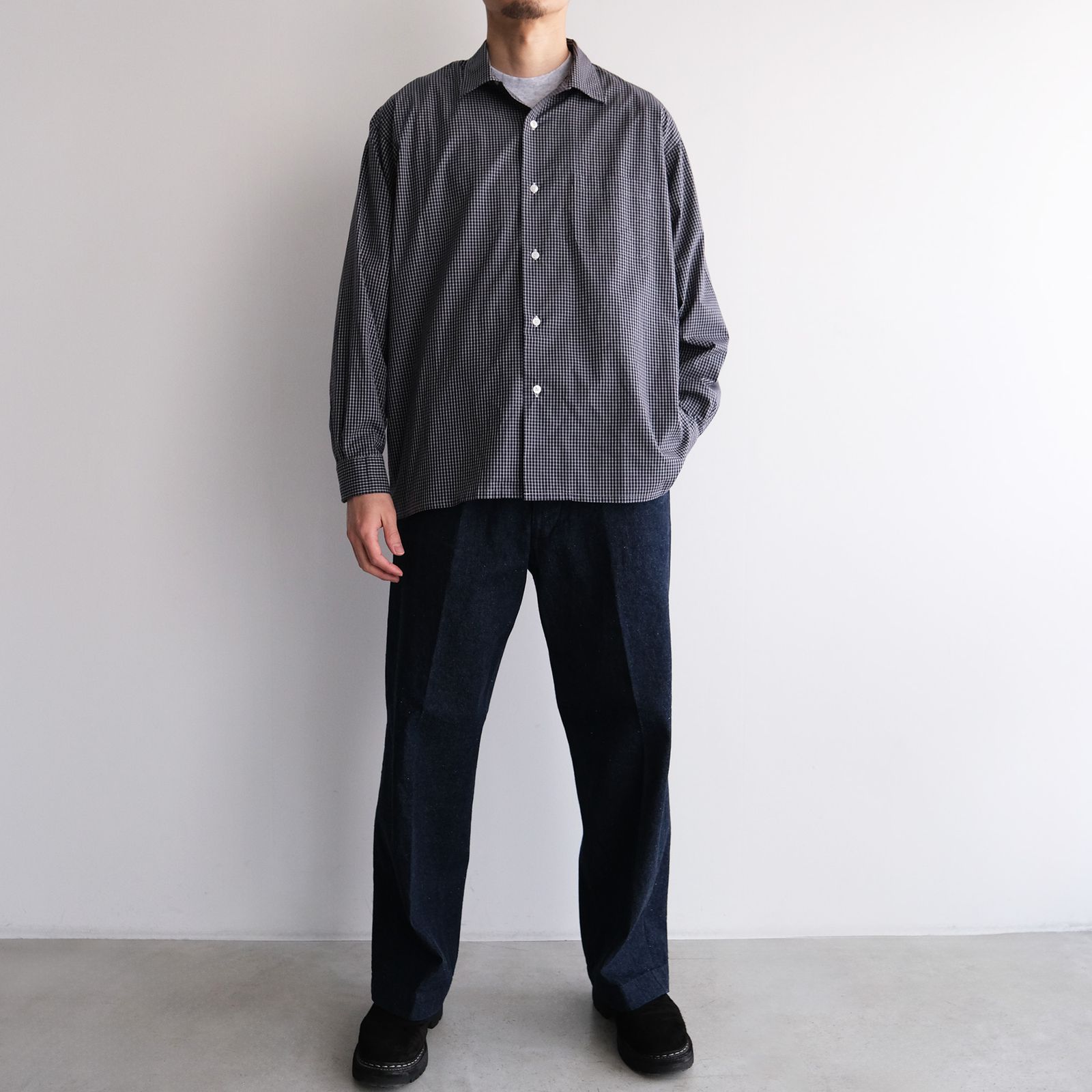Check Open Collar Shirts -シャツ-（Blue Check / ブルーチェック）