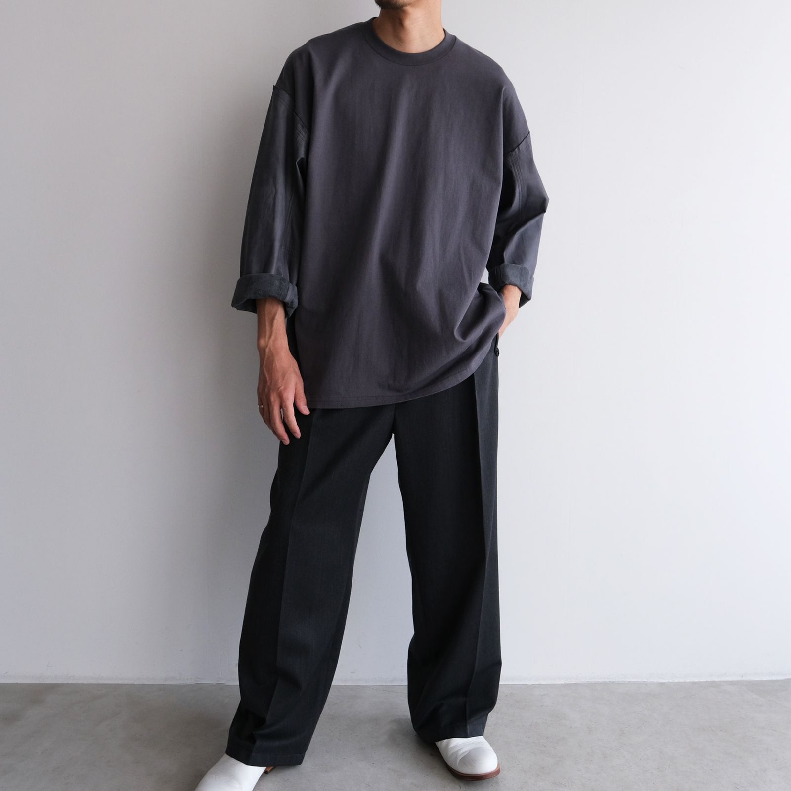 Washable Leather Sleeve：L/S T-Shirts -Tシャツ（Gray / グレー）