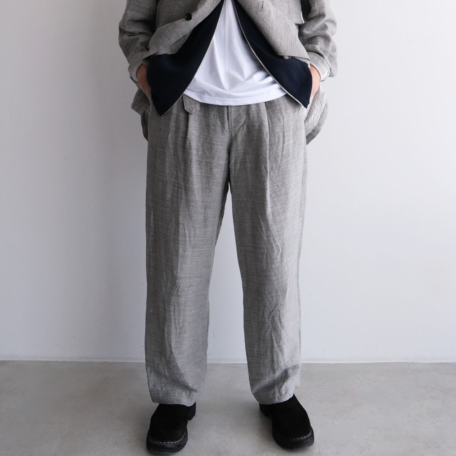 Linen Cupro Back Satin Belted Pants -パンツ-（Gray / グレー）GM261-40371