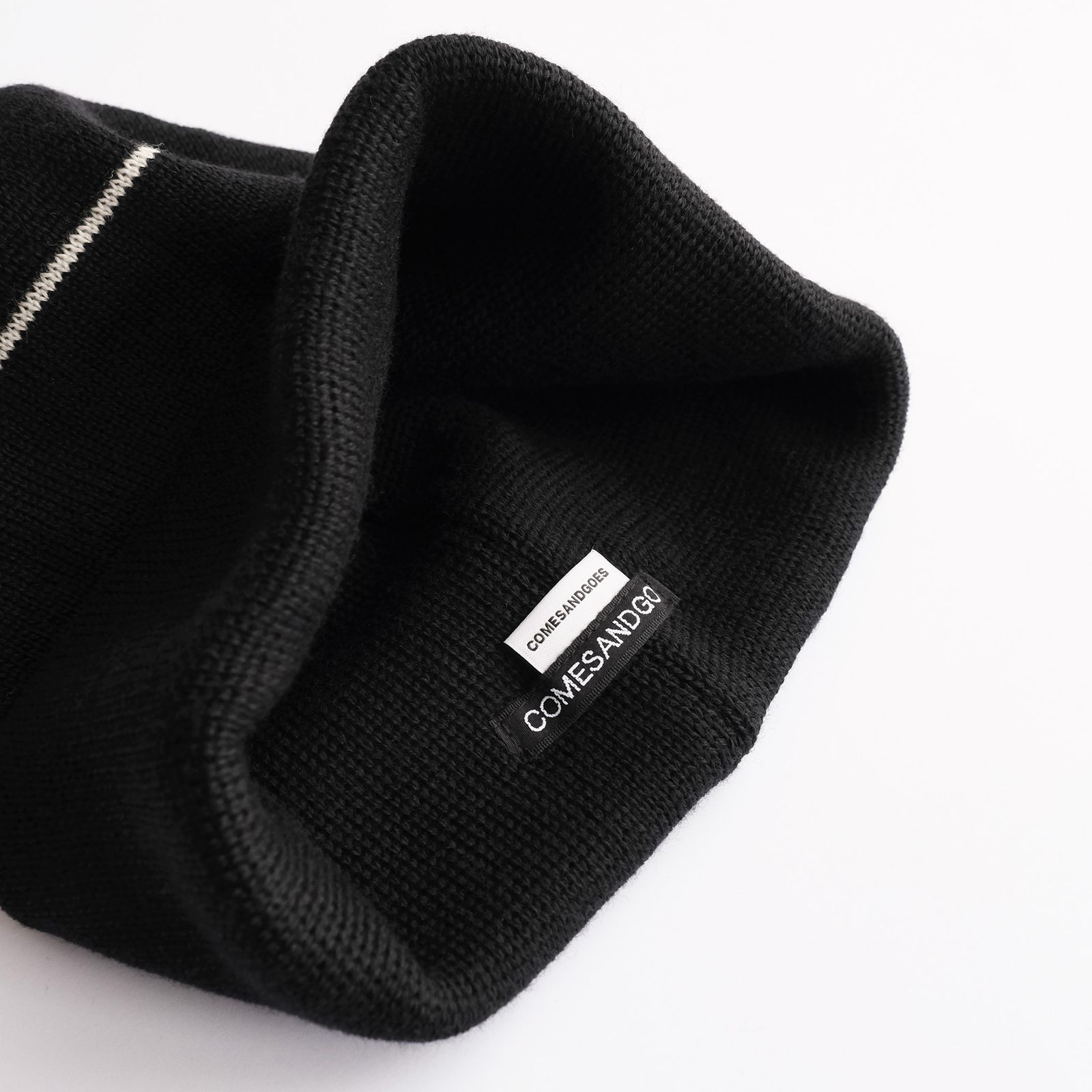 2 Line Merino Wool Knit -ニットキャップ-（Black×White / ブラック×ホワイト）