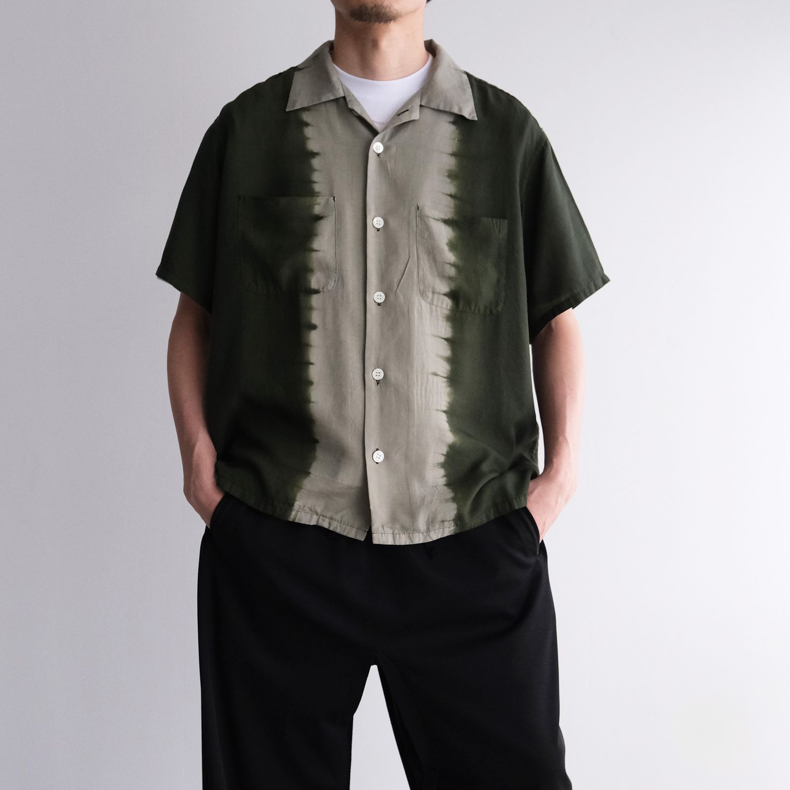 Hand Dye Open Collar SS Shirt -シャツ-（Forest Green / フォレスト グリーン）