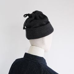 Drawstring Wool Knit & Neck Warmer -ニットキャップ-（Charcoal / チャコール）