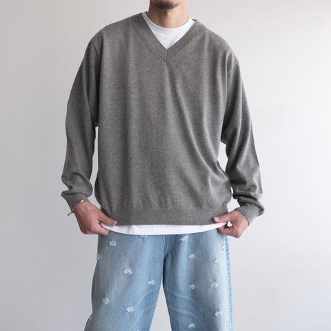 Cotton Yak Knit V-Neck Sweater -セーター-（Gray / グレー）