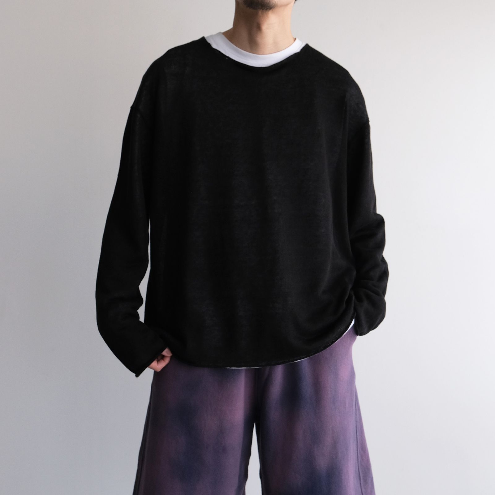 Linen Over Size Pull Over -ニット-（Black / ブラック）