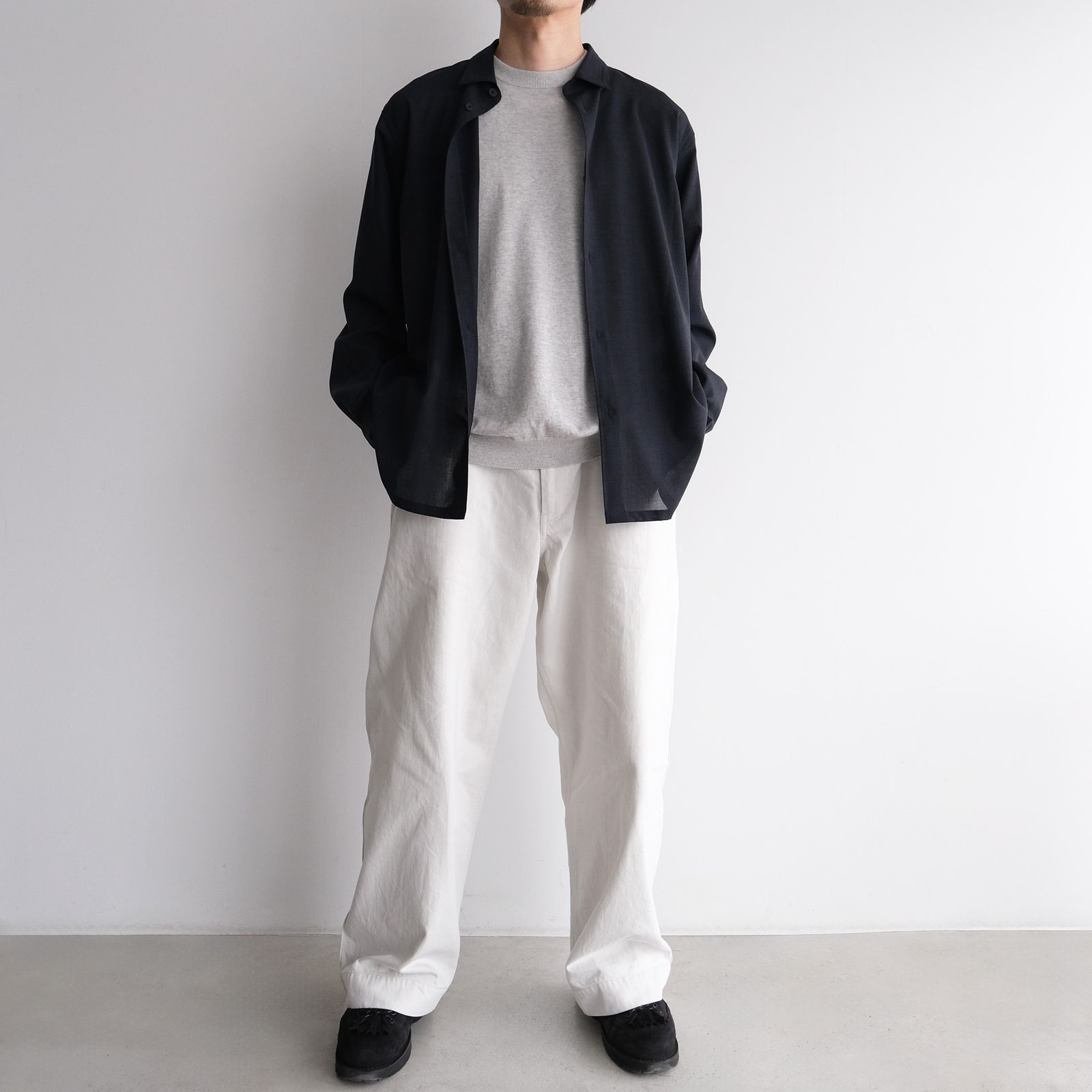 Cotton Washi Knit Half Sleeve Crew Neck Sweater -Tシャツ-（Gray / グレー）