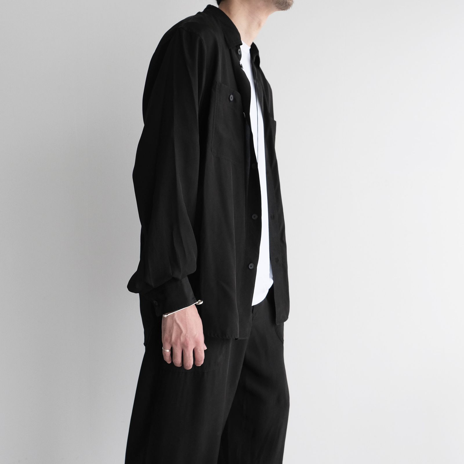 Fibril Silk Tafta Work Shirt -シャツ-（Black / ブラック）