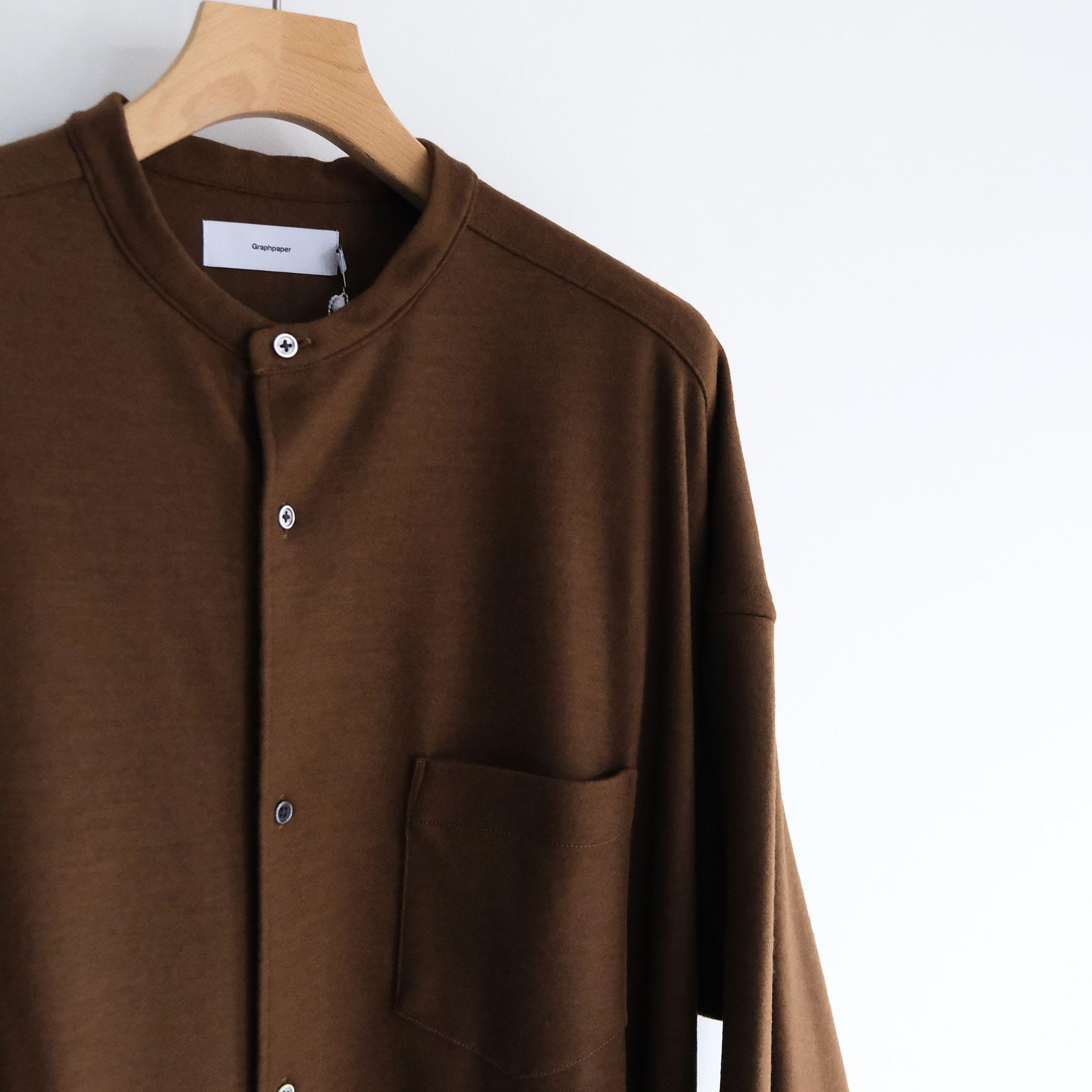 Wool Smooth Flannel Oversized Band Collar Shirt -シャツ-（Brown / ブラウン）
