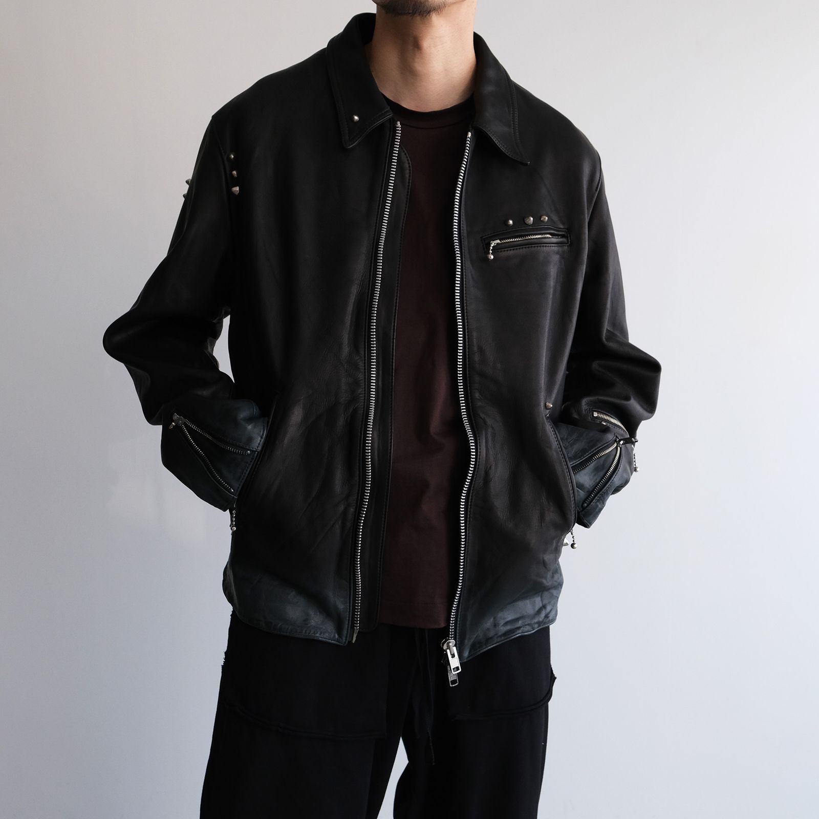 Hand Dyed Studded Riders Jacket -ライダースジャケット-（Black / ブラック）