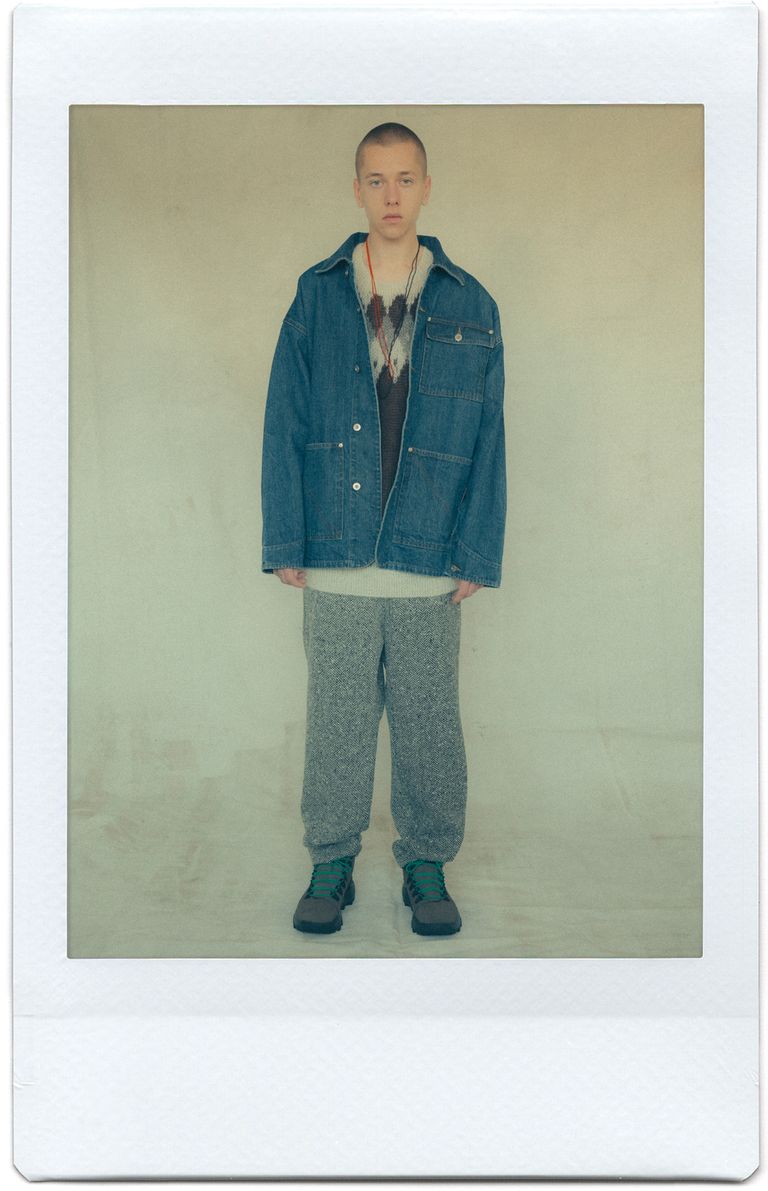 NAPRON/NO COLLAR COVERALL インディゴデニムジャケット NOMARHYTHM TEXTILE - Denim Coverall Jacket -ジャケット