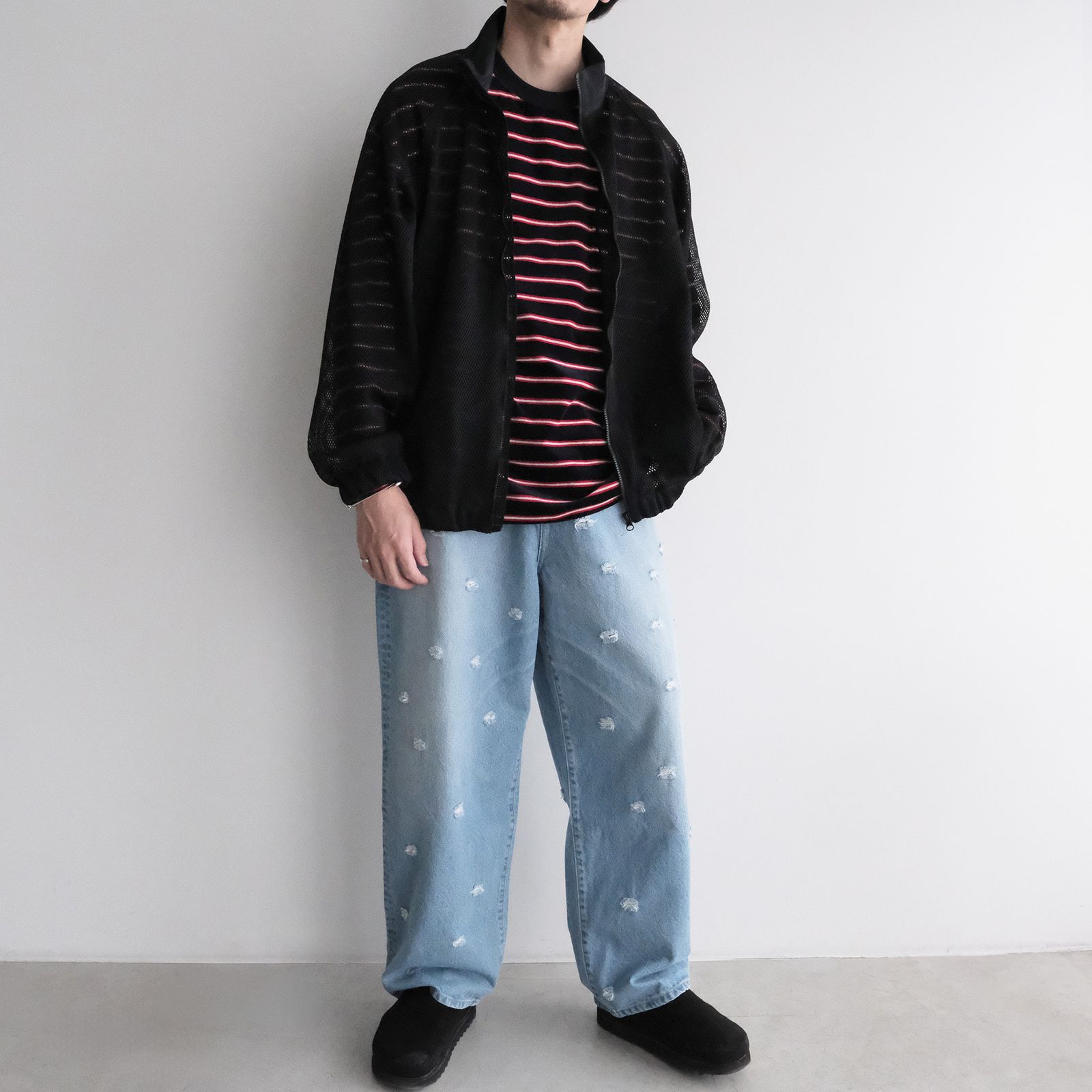 Velvet Border Long Sleeve Tee -Tシャツ-（Navy×Red / ネイビー×レッド）