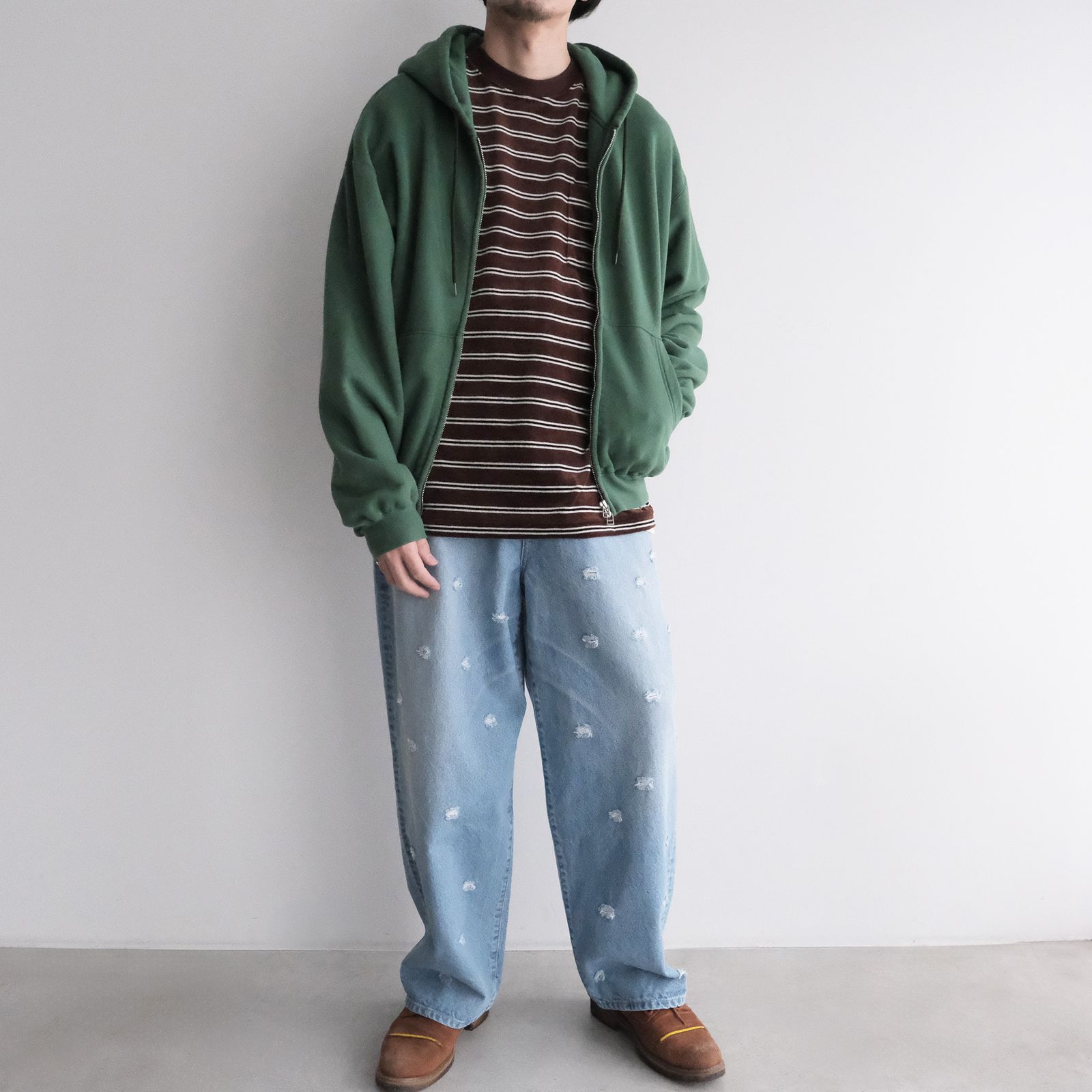 Velvet Border Long Sleeve Tee -Tシャツ-（Brown×Navy / ブラウン×ネイビー）