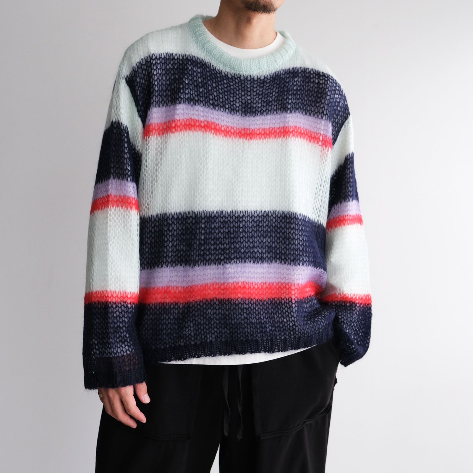 URU - Crew Neck Knit -ニット-（Navy×Mint / ネイビー×ミント） | STACK STORE