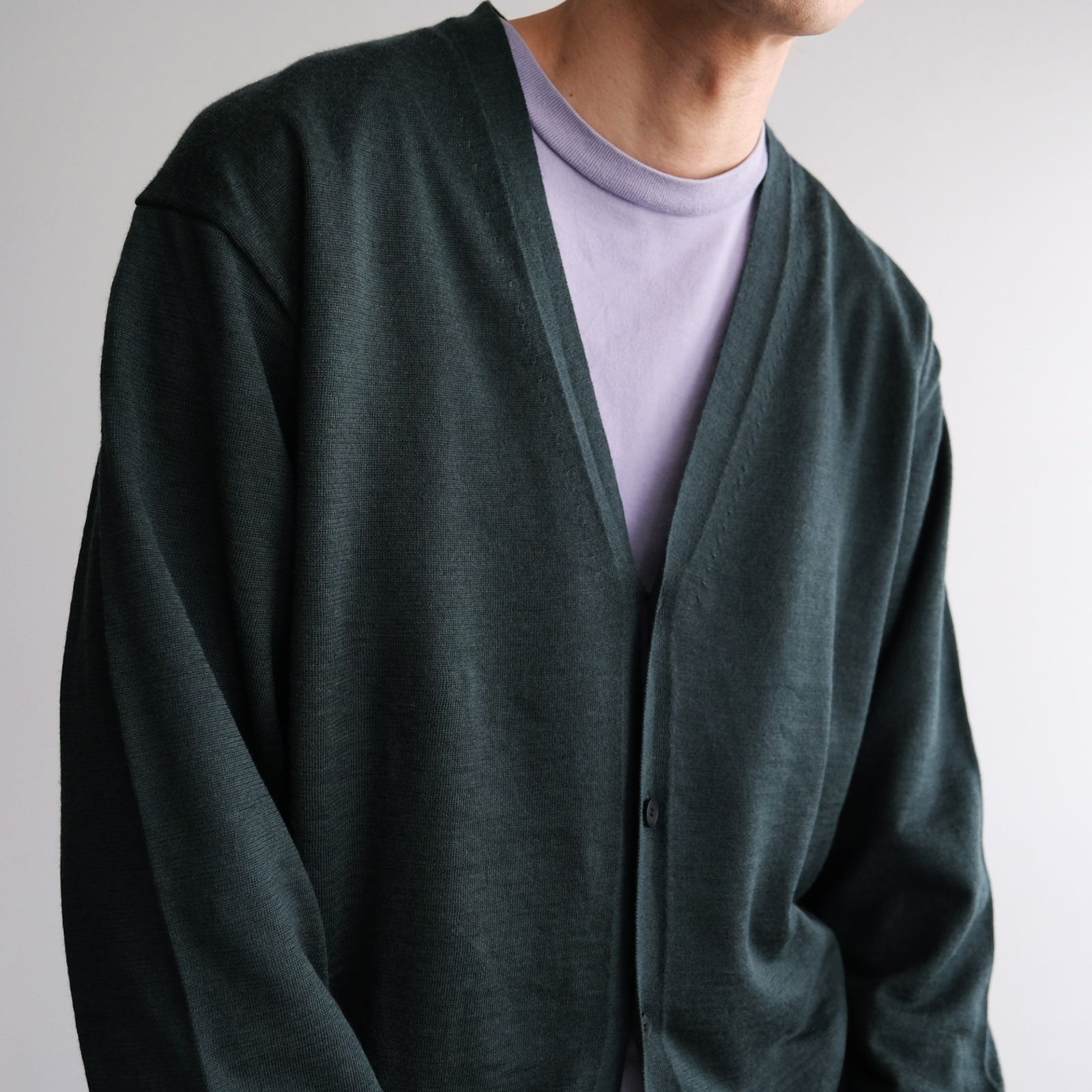 Ramie Cashimere V-Neck Knit Cardigan -ニット-（Green / グリーン）