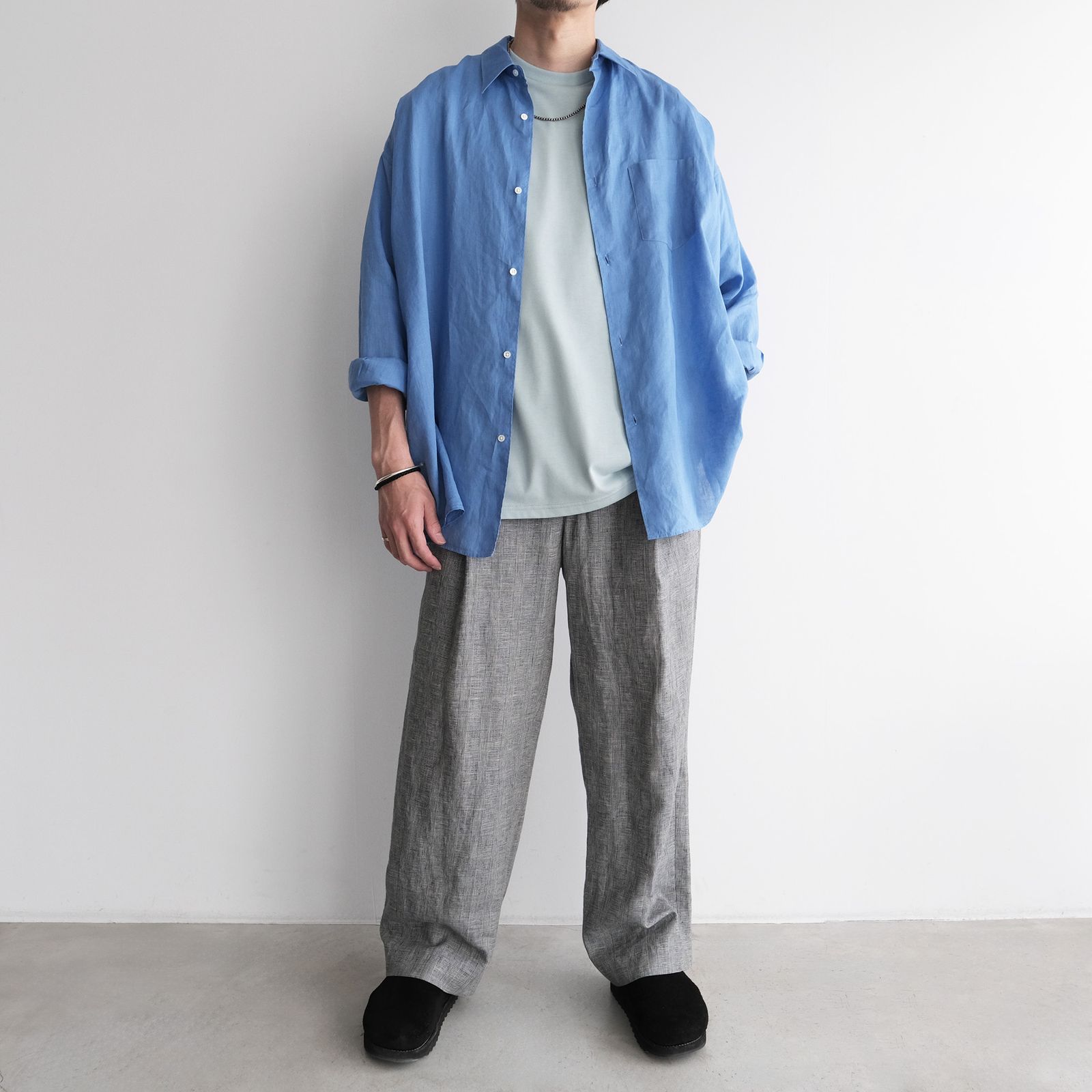 Linen L/S Oversized Regular Collar Shirt -シャツ-（Blue / ブルー）GM262-50039B