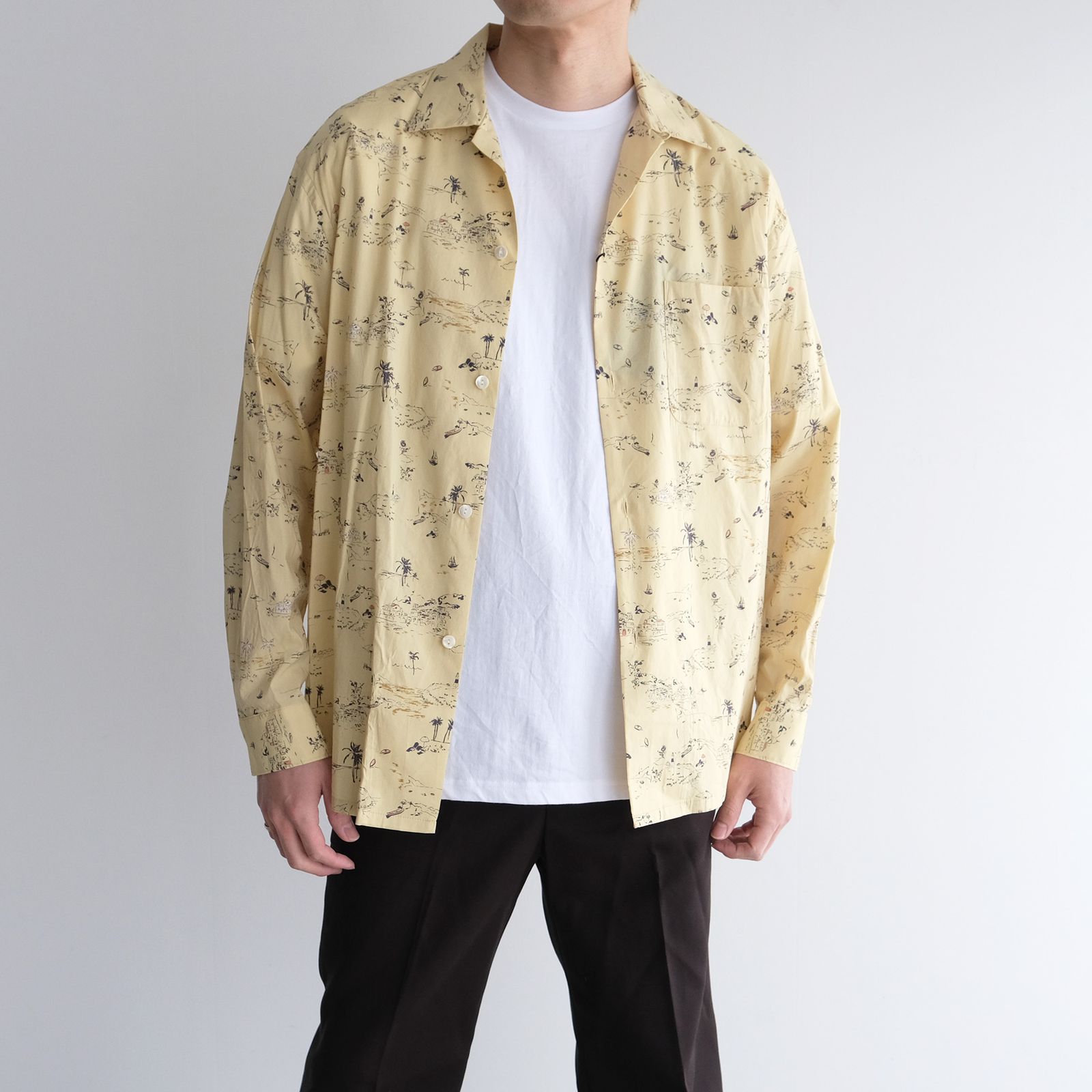 Cotton Rayon - Open Collar L/S Shirts -シャツ-（Yellow / イエロー）