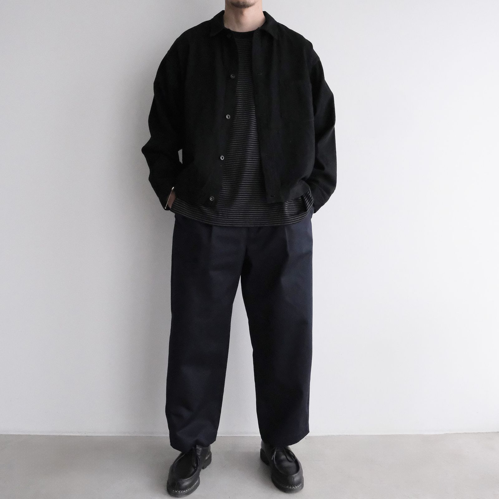 Fine Wool Border L/S Crew Neck Tee -Tシャツ-（Black×Gray / ブラック×グレー）GU263-70158B
