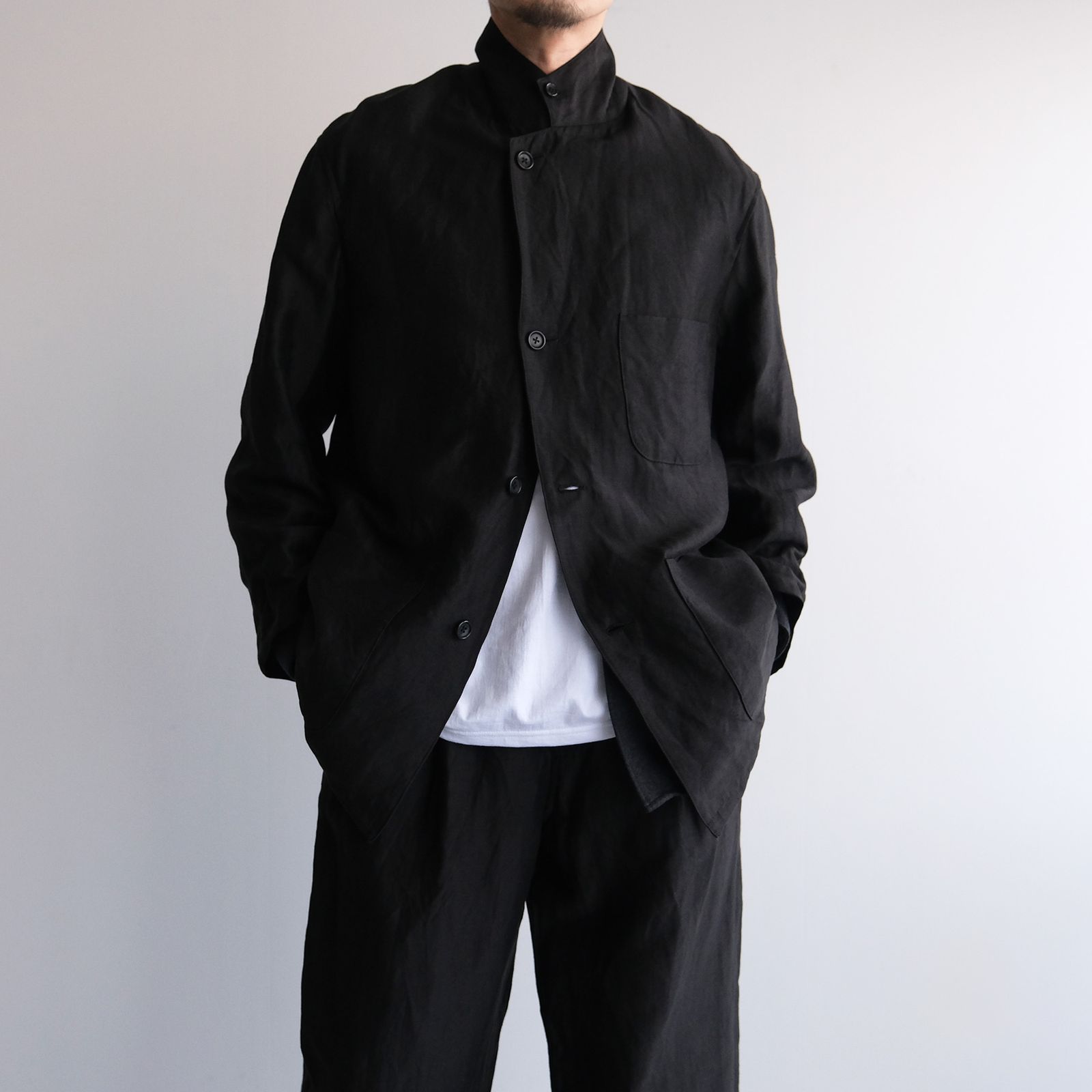 Linen Cupro Back Satin Work Jacket -ジャケット-（Black / ブラック）GM261-20370