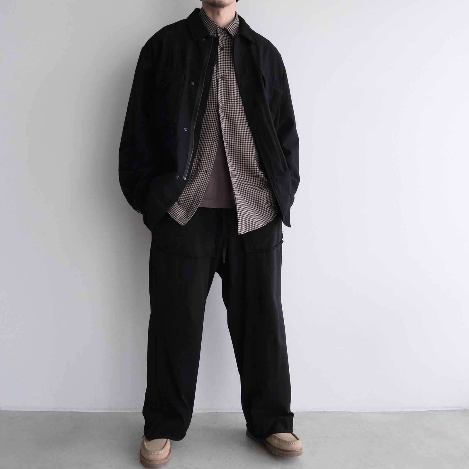 Cotton Wool Check Shirts -シャツ-（B×B Check / ベージュブラックチェック）