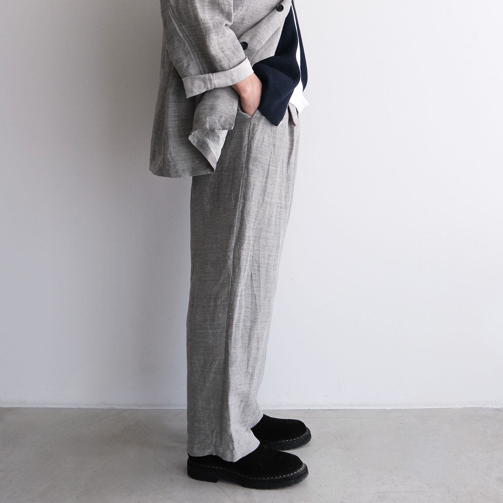 Linen Cupro Back Satin Belted Pants -パンツ-（Gray / グレー）GM261-40371