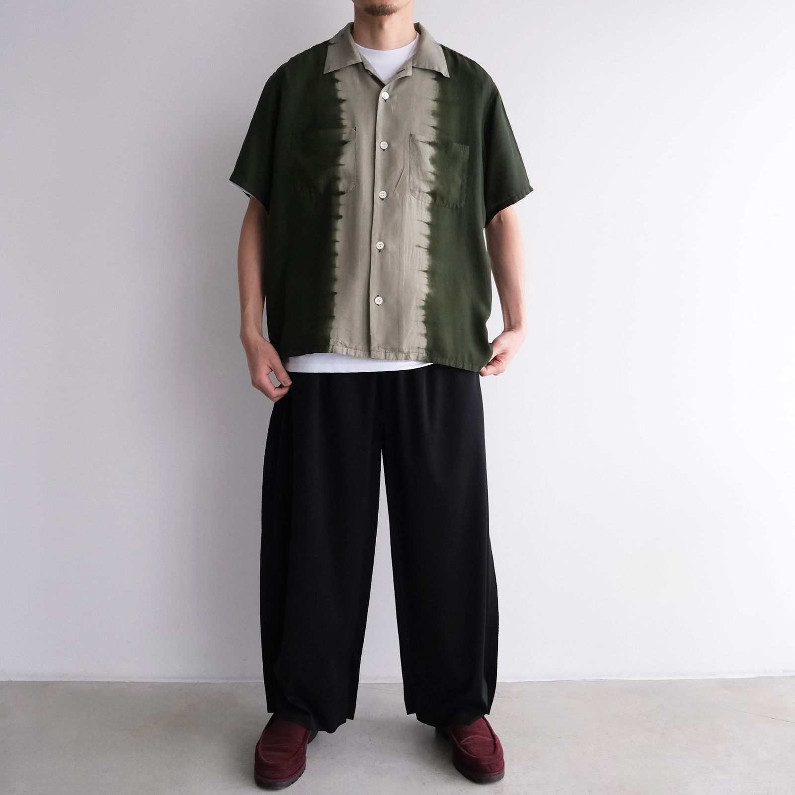 Hand Dye Open Collar SS Shirt -シャツ-（Forest Green / フォレスト グリーン）