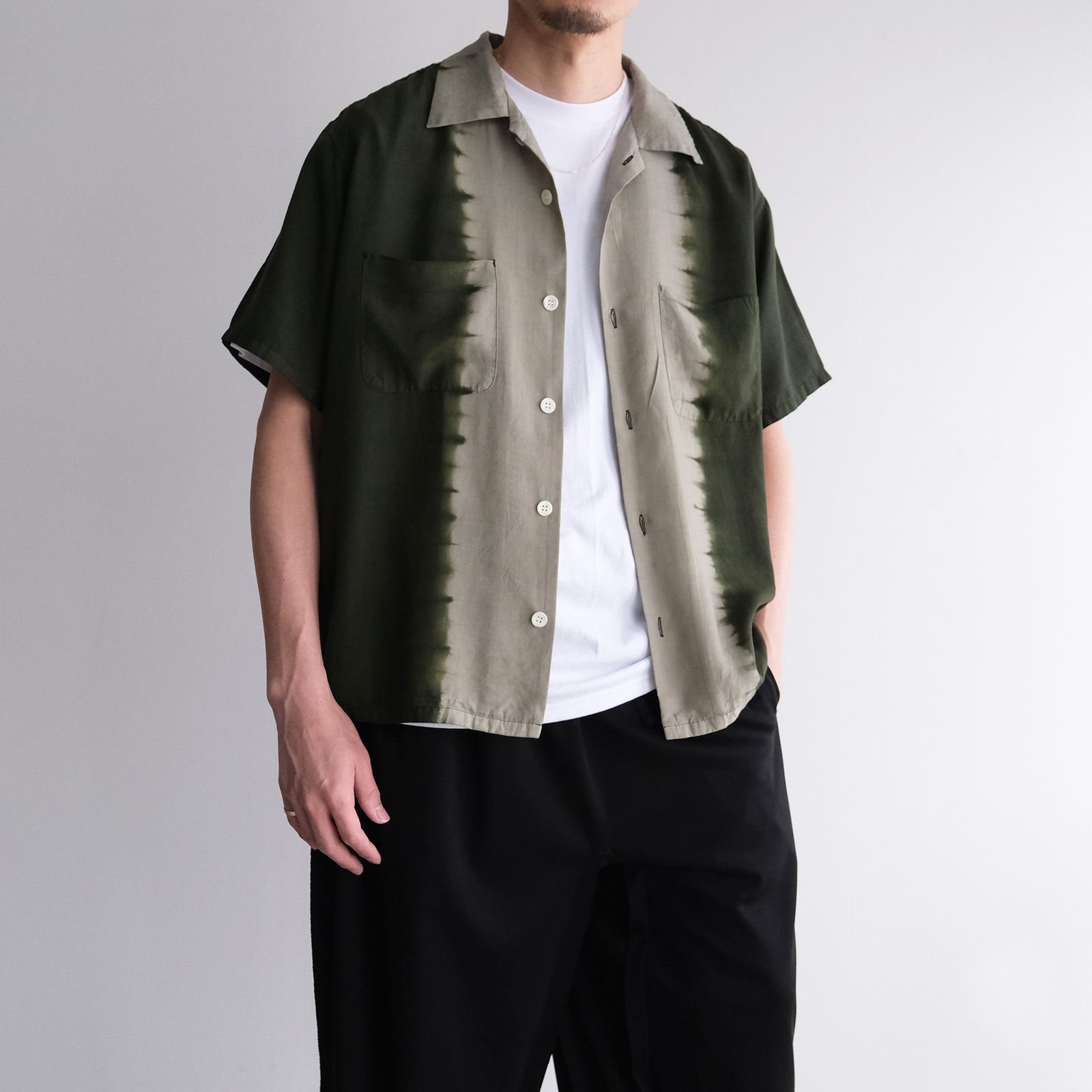 Hand Dye Open Collar SS Shirt -シャツ-（Forest Green / フォレスト グリーン）
