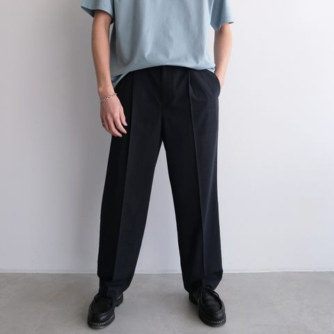 Twist Wool Gauze Two Tucked Easy Pants -スラックス-（Navy Top / ネイビートップ）