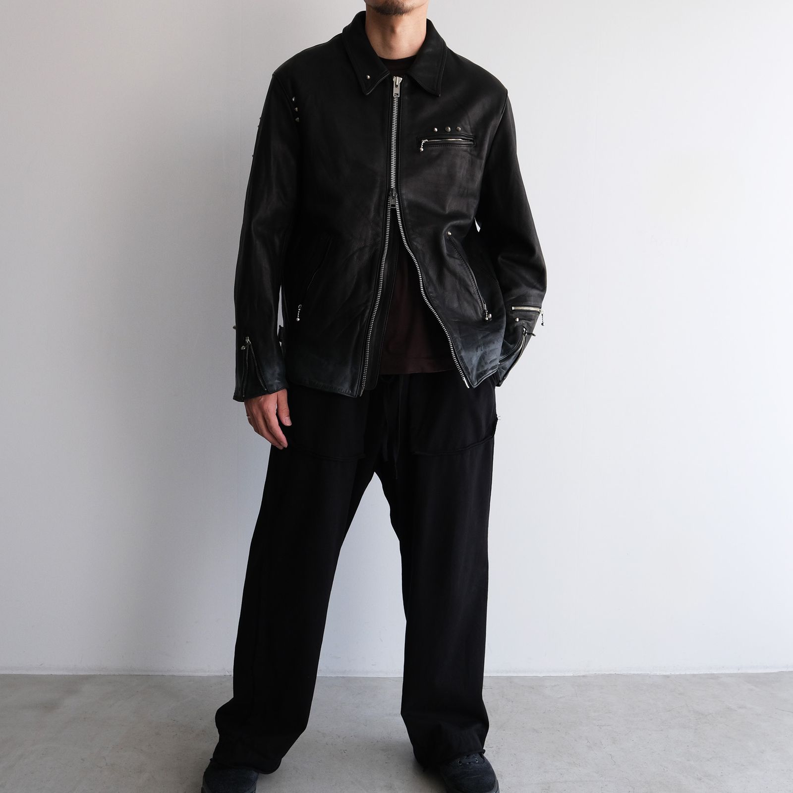 Hand Dyed Studded Riders Jacket -ライダースジャケット-（Black / ブラック）