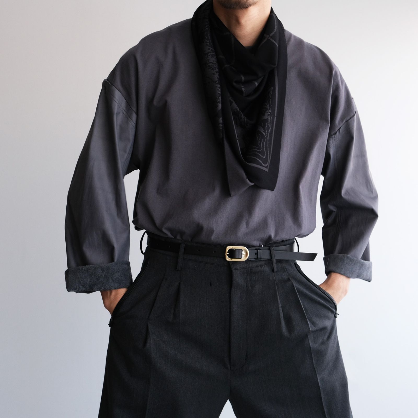 40's Vintage Bandana：Rayon Knit -バンダナ-（Black×Black / ブラック×ブラック）