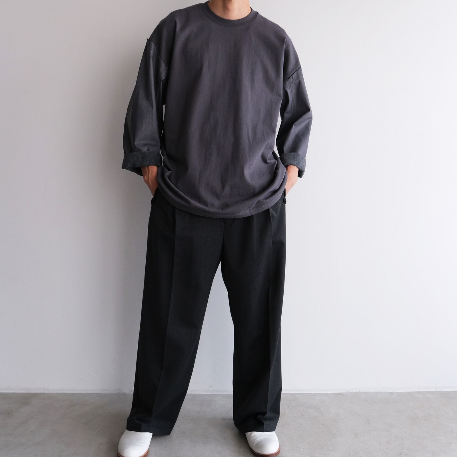 Washable Leather Sleeve：L/S T-Shirts -Tシャツ（Gray / グレー）