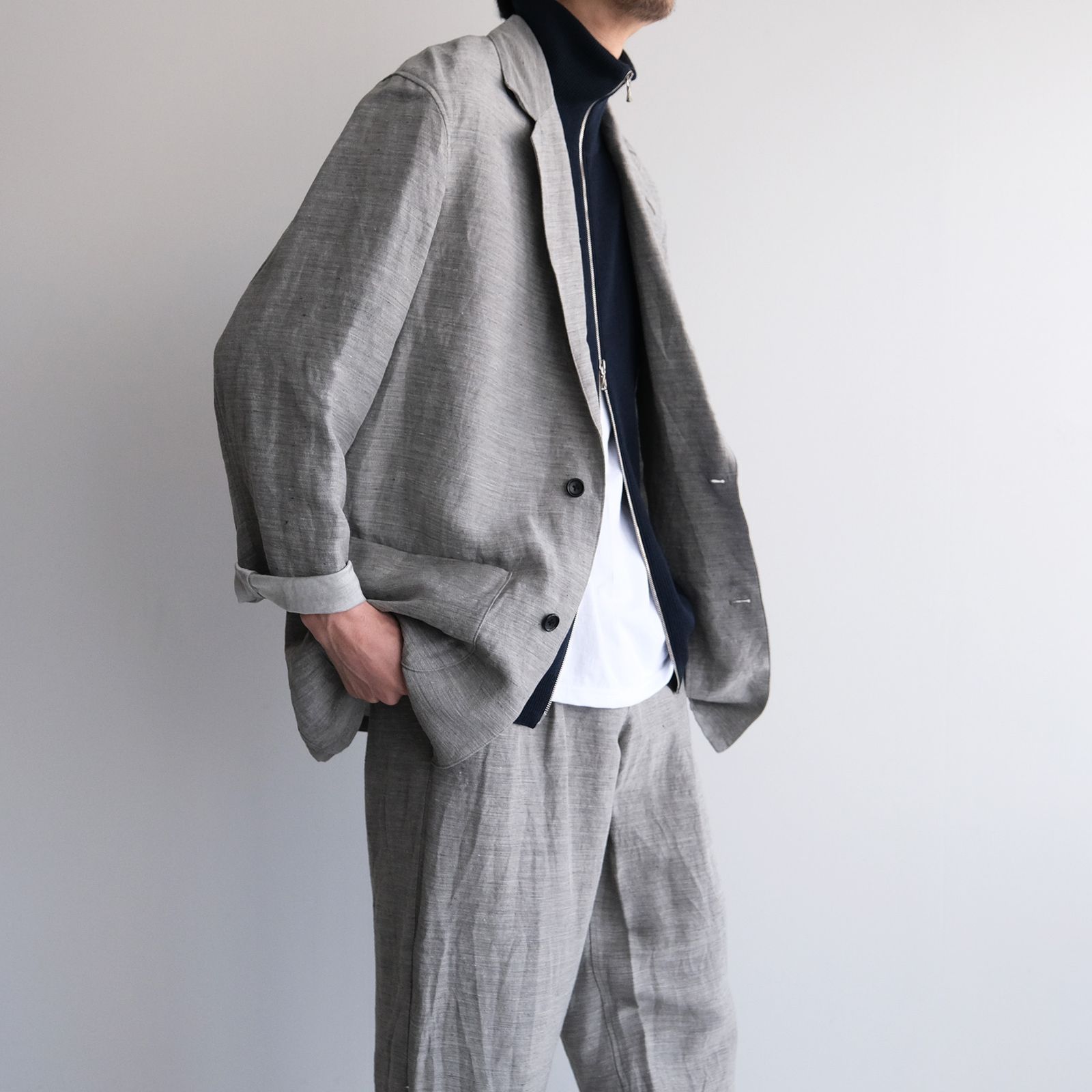 Linen Cupro Back Satin Work Jacket -ジャケット-（Gray / グレー）GM261-20370