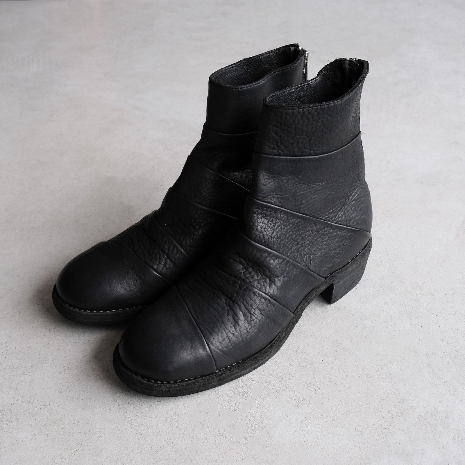367ZB Bison Full Grain Lined Folded Back Zip Boot -ブーツ-（Black / ブラック）
