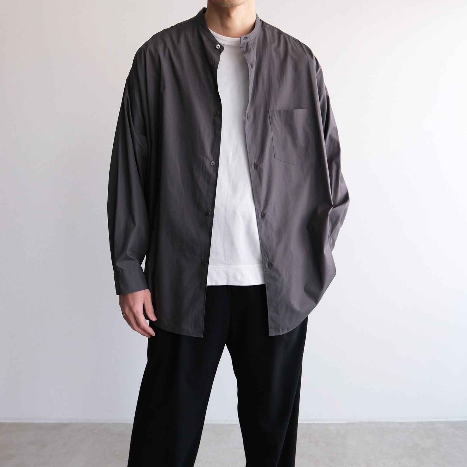 Broad L/S Oversized Band Collar Shirt -シャツ-（C.Gray / C.グレー）