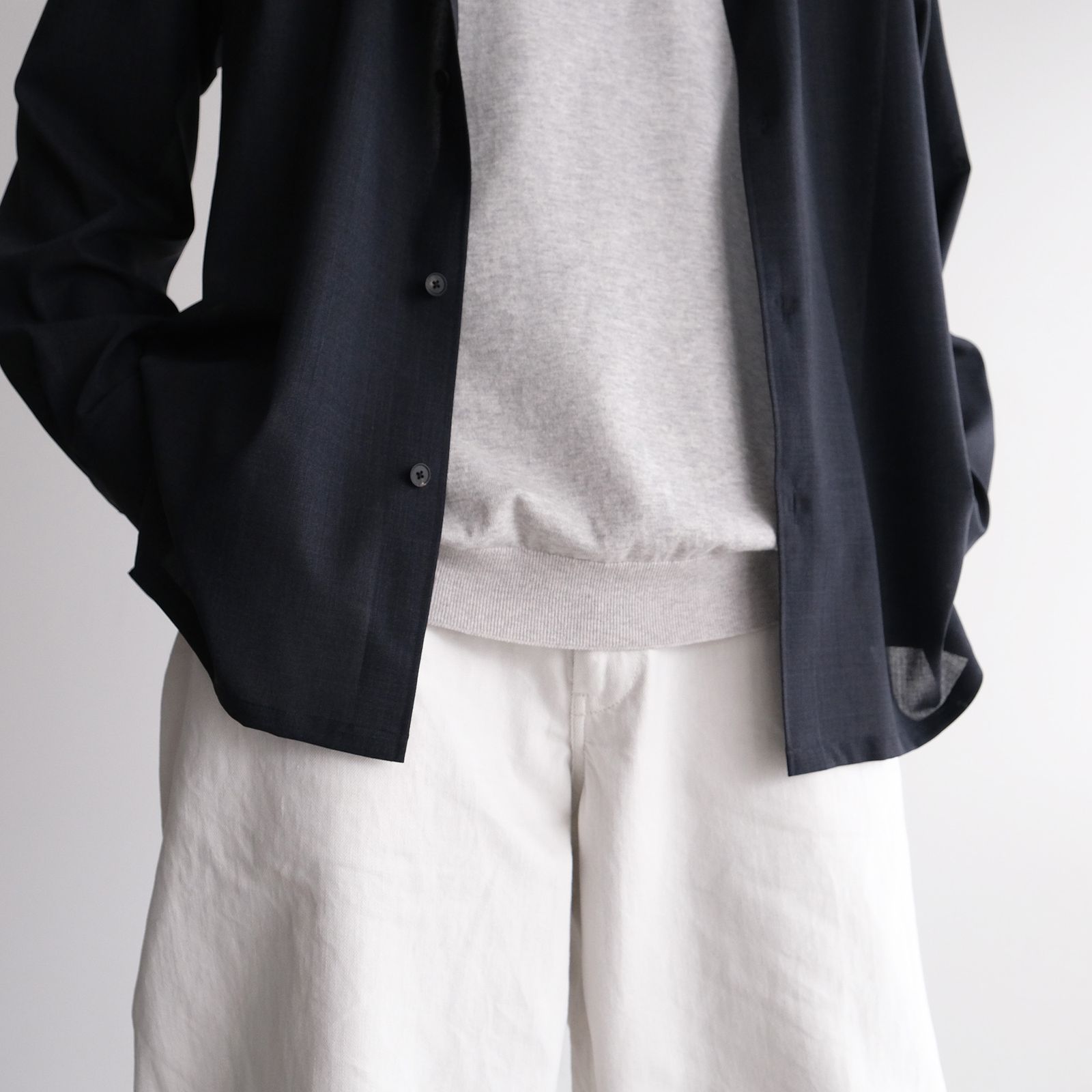 Cotton Washi Knit Half Sleeve Crew Neck Sweater -Tシャツ-（Gray / グレー）