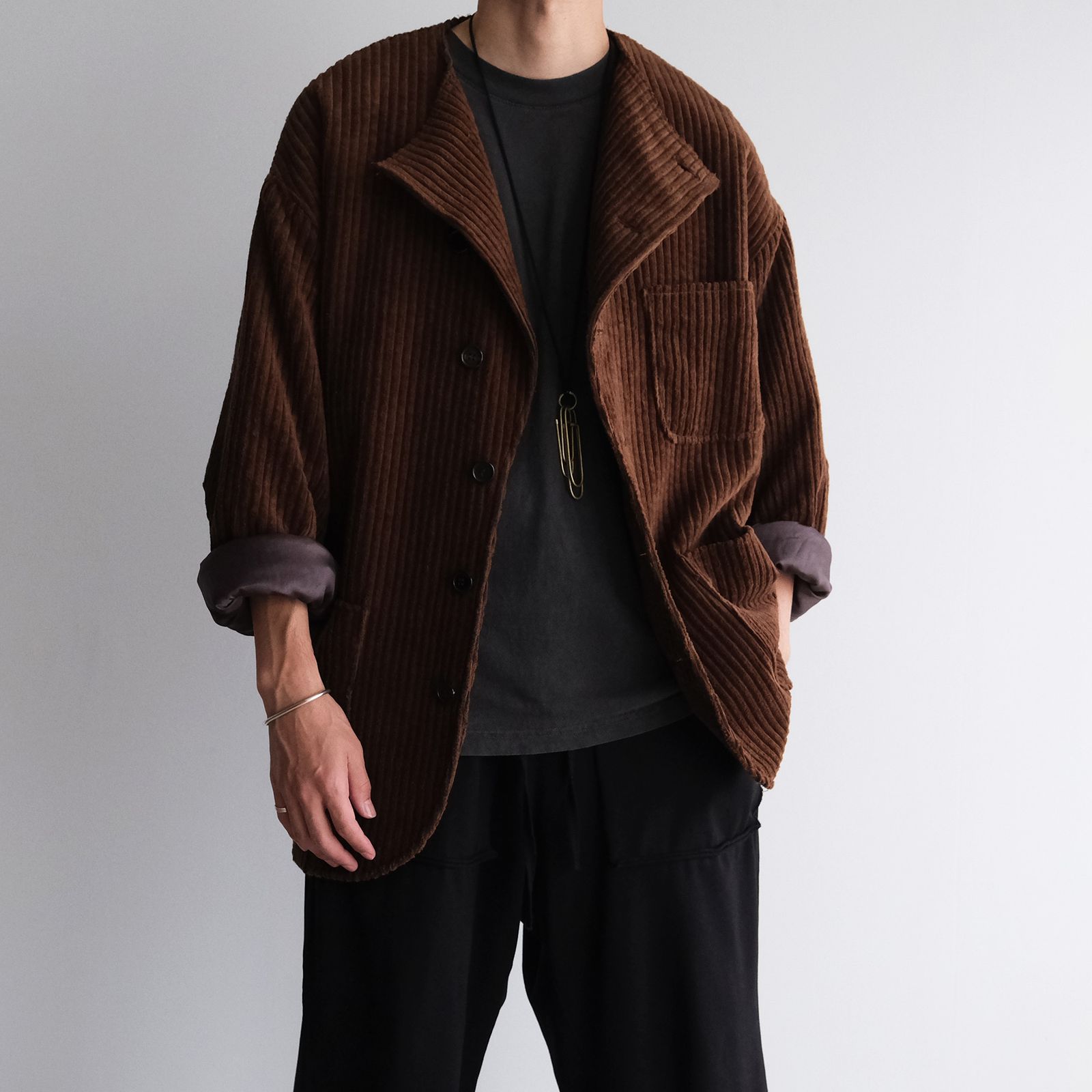 Corduroy Collarless Jacket -ジャケット-（Brown / ブラウン）